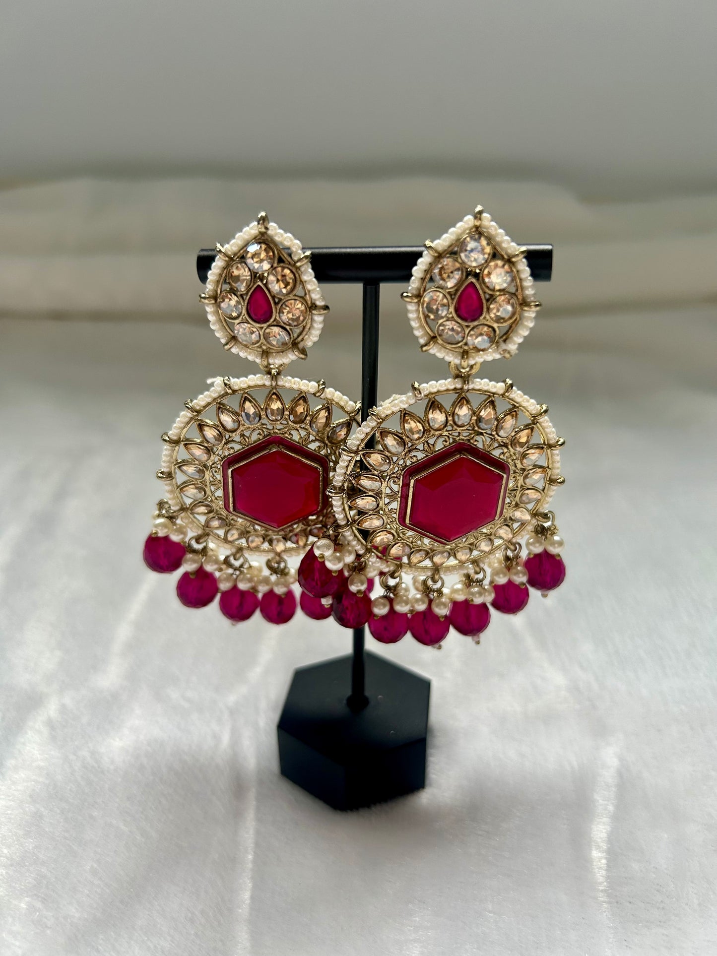 Dark Hot Pink Kundan Earrings