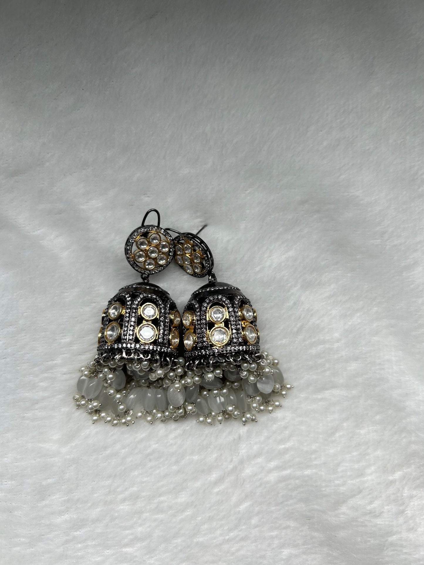 Oversized Light Grey Jhumki Earrings