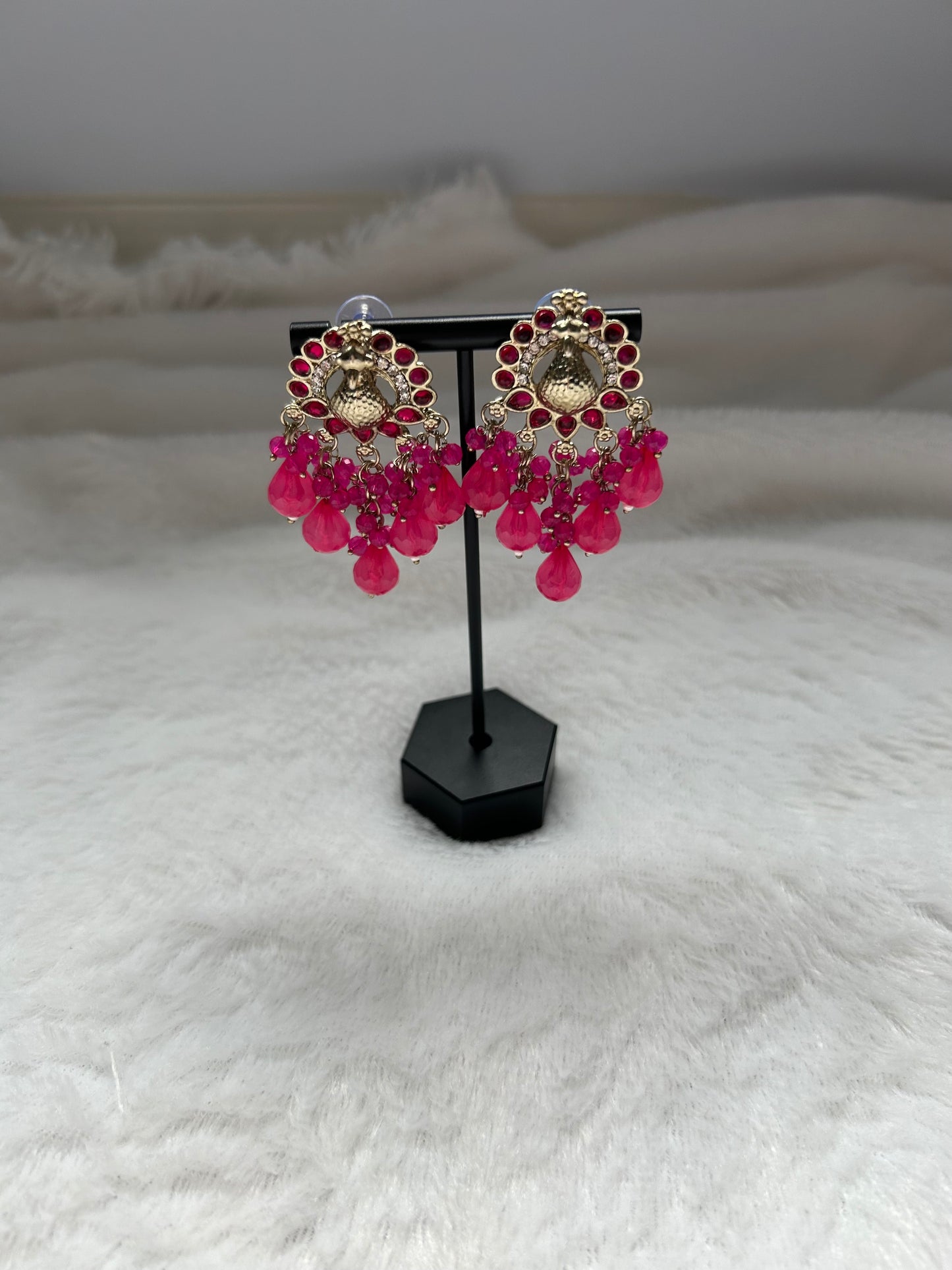 Hot Pink Peacock Earrings