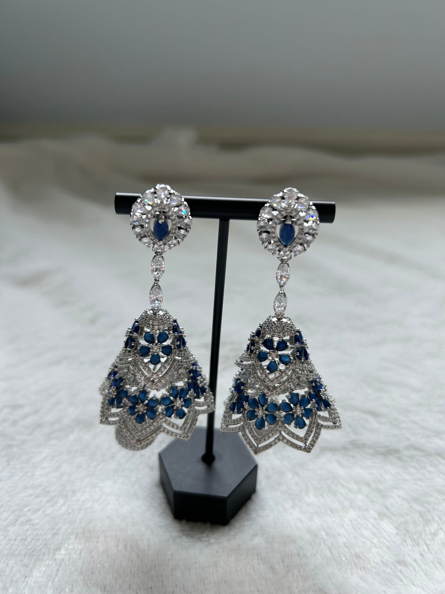 AD Blue & Silver Jhumka Earrings
