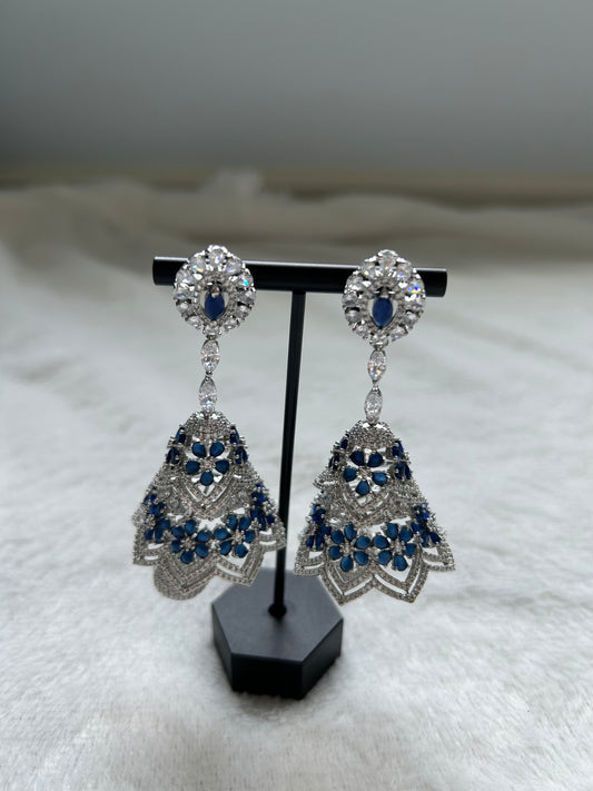 AD Blue & Silver Jhumka Earrings