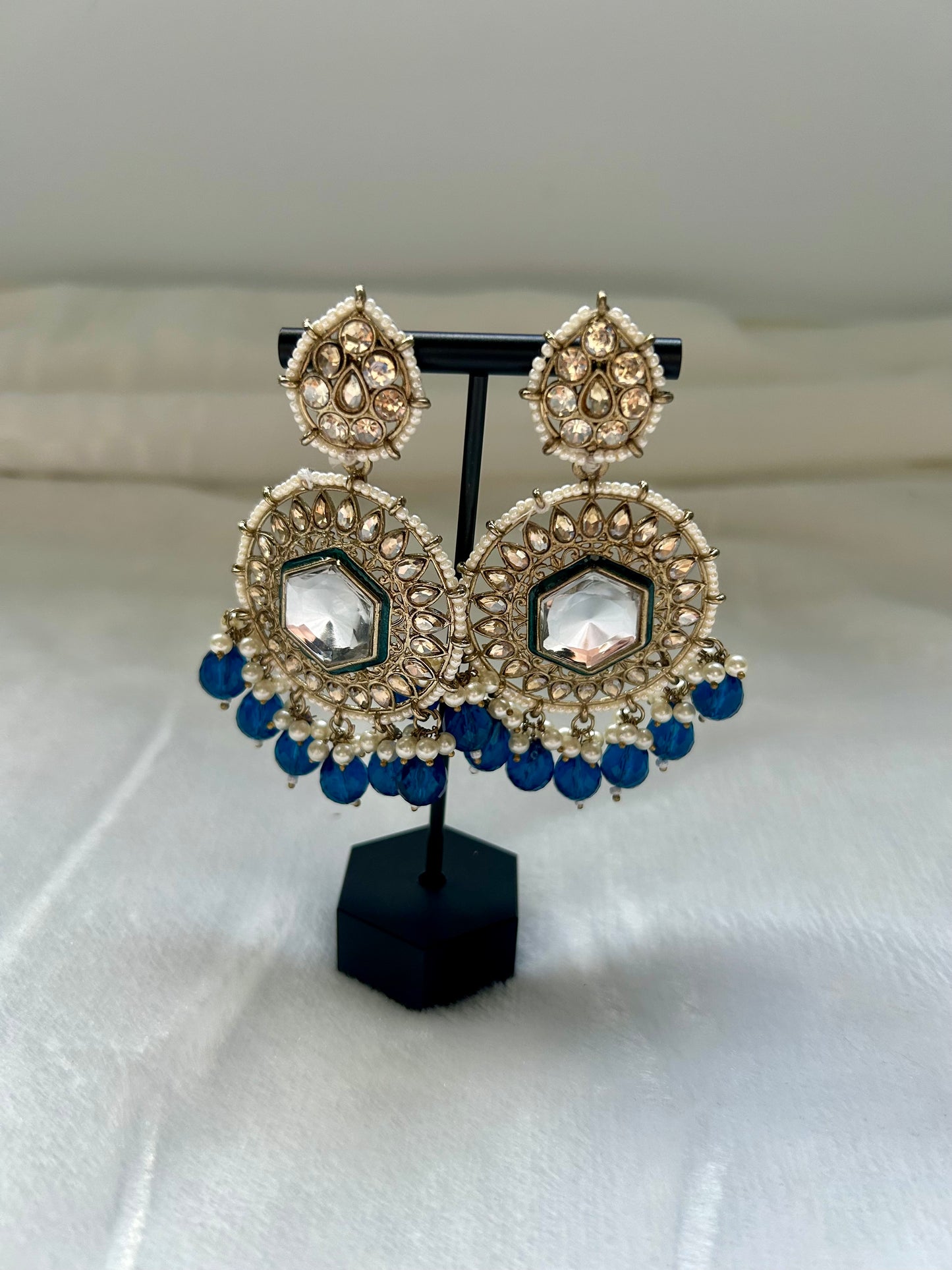 Dark Blue Kundan Earrings