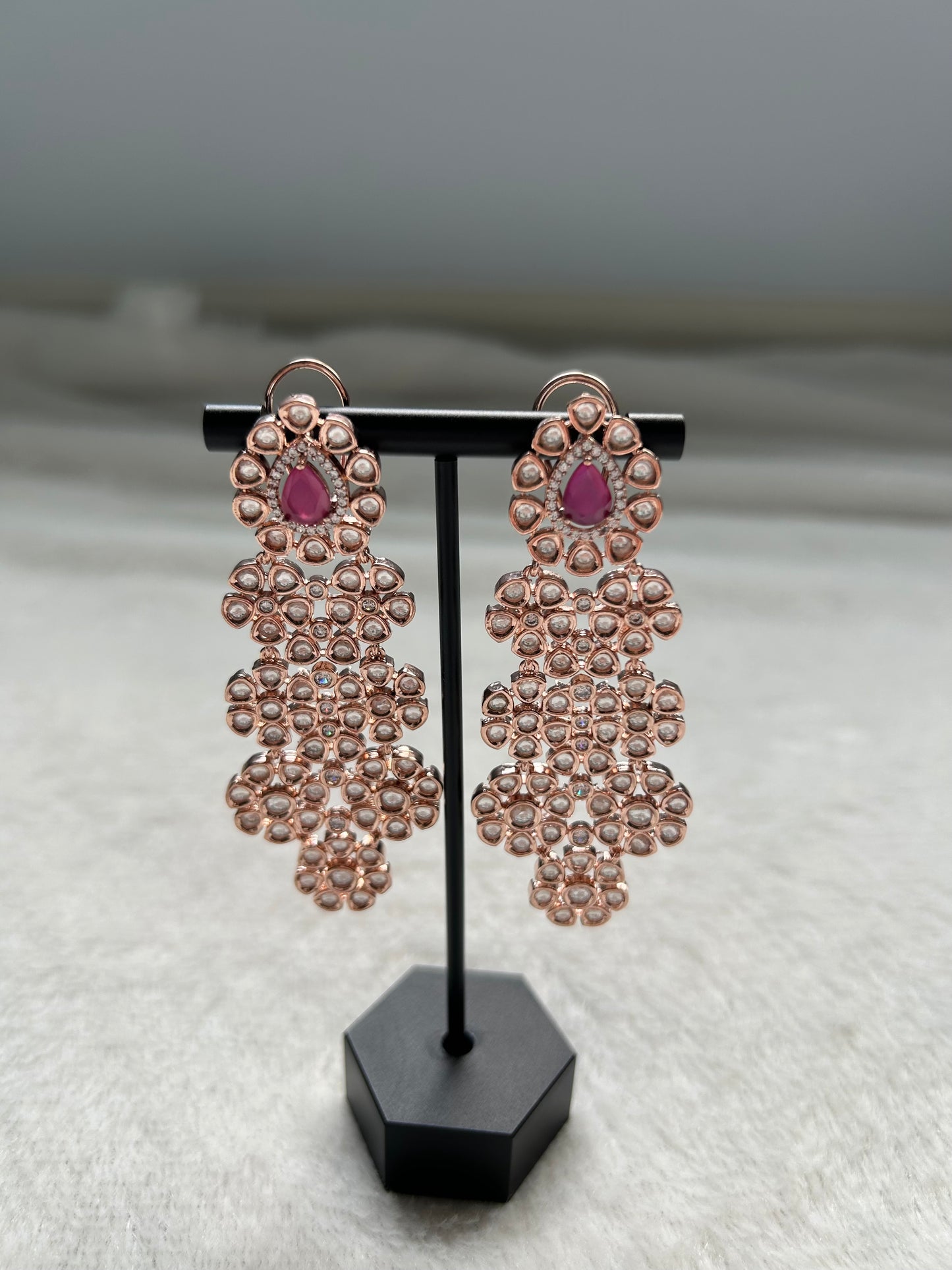 Red Uncut Kundan Earrings