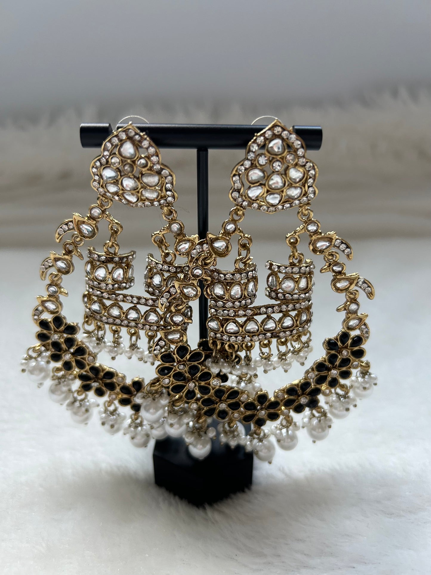 Oversized Black Kundan Earrings