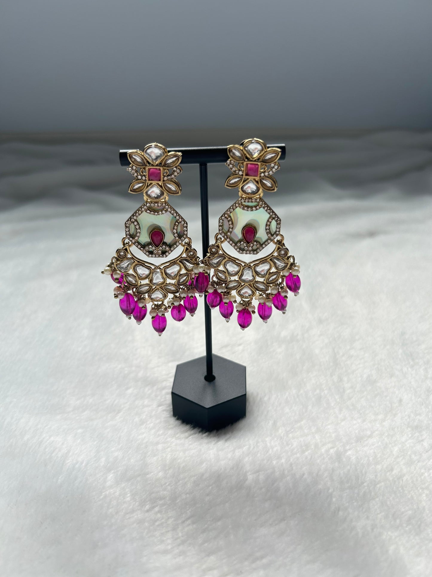 Hot Pink Fusion Kundan Earrings