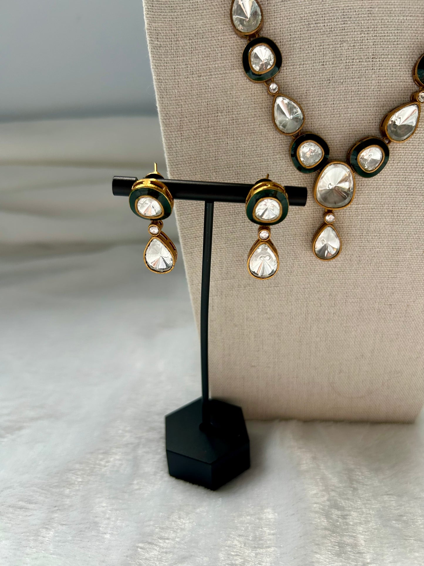 Green Uncut Kundan Necklace Set