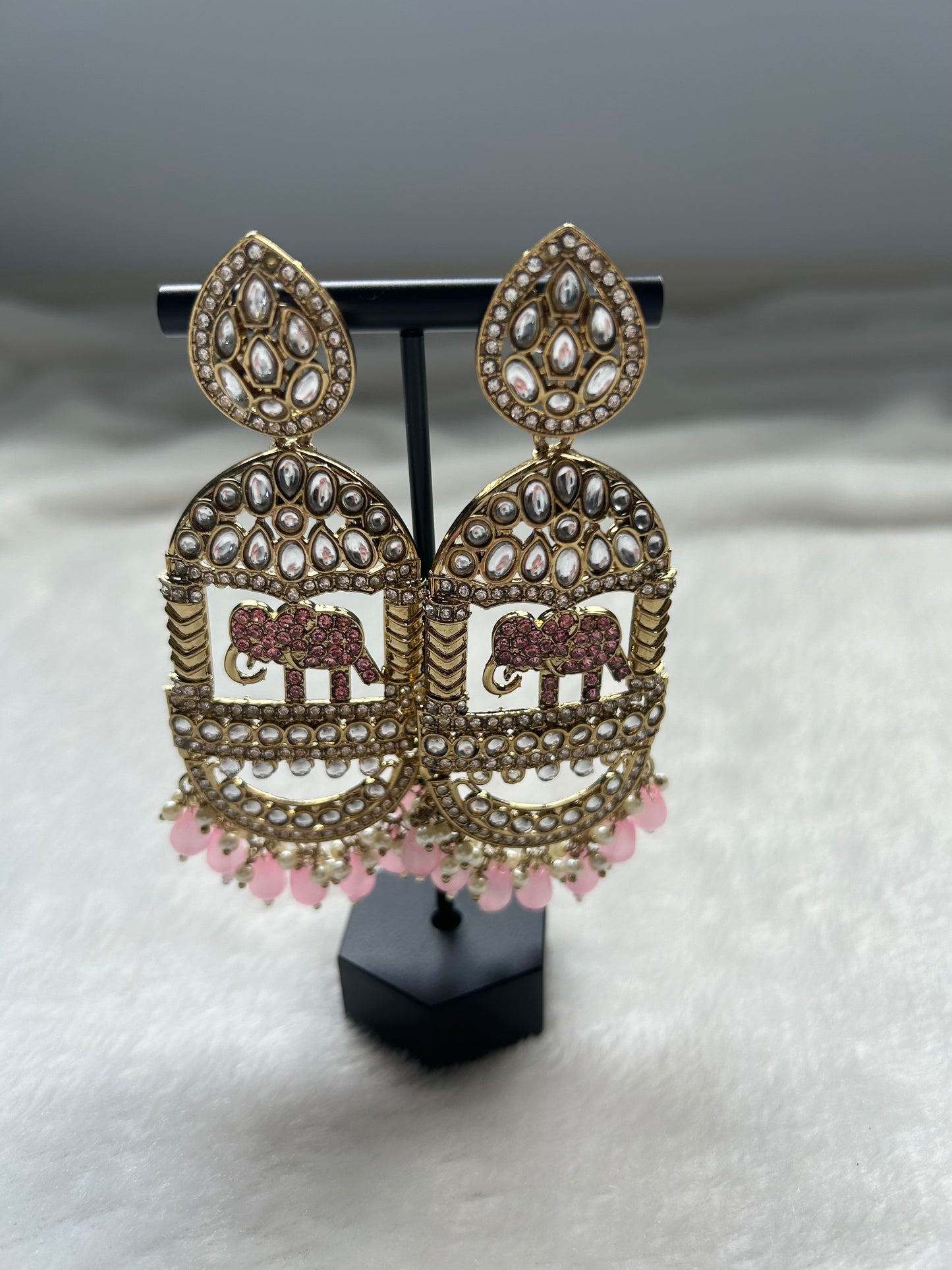 Oversized Pink Elephant Kundan Earrings