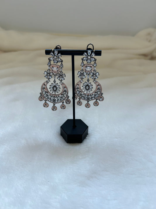 Oxidized & Rose Gold AD Earrings