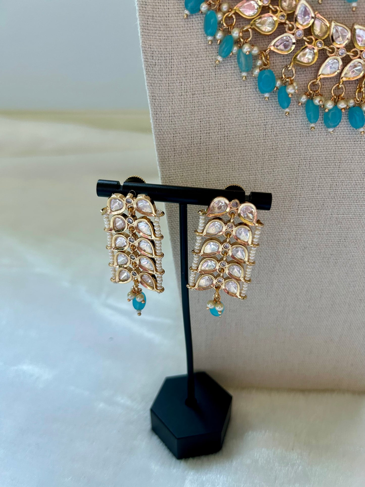 Ferozi Blue Tyaani Kundan Double Layer Necklace Set