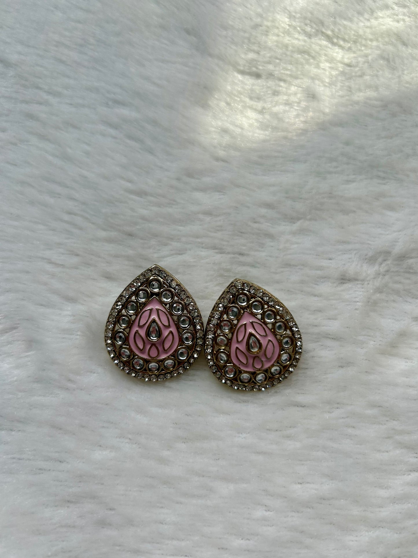 Pink Meenakari Kundan Studs