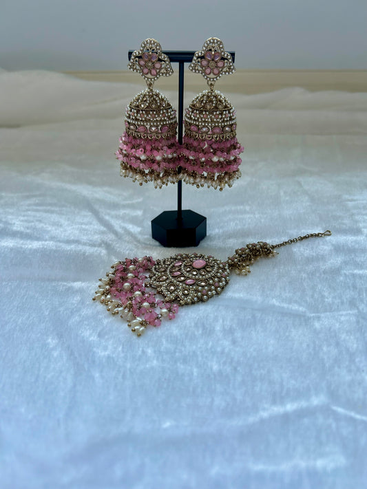 Pink Polki Tikka Set