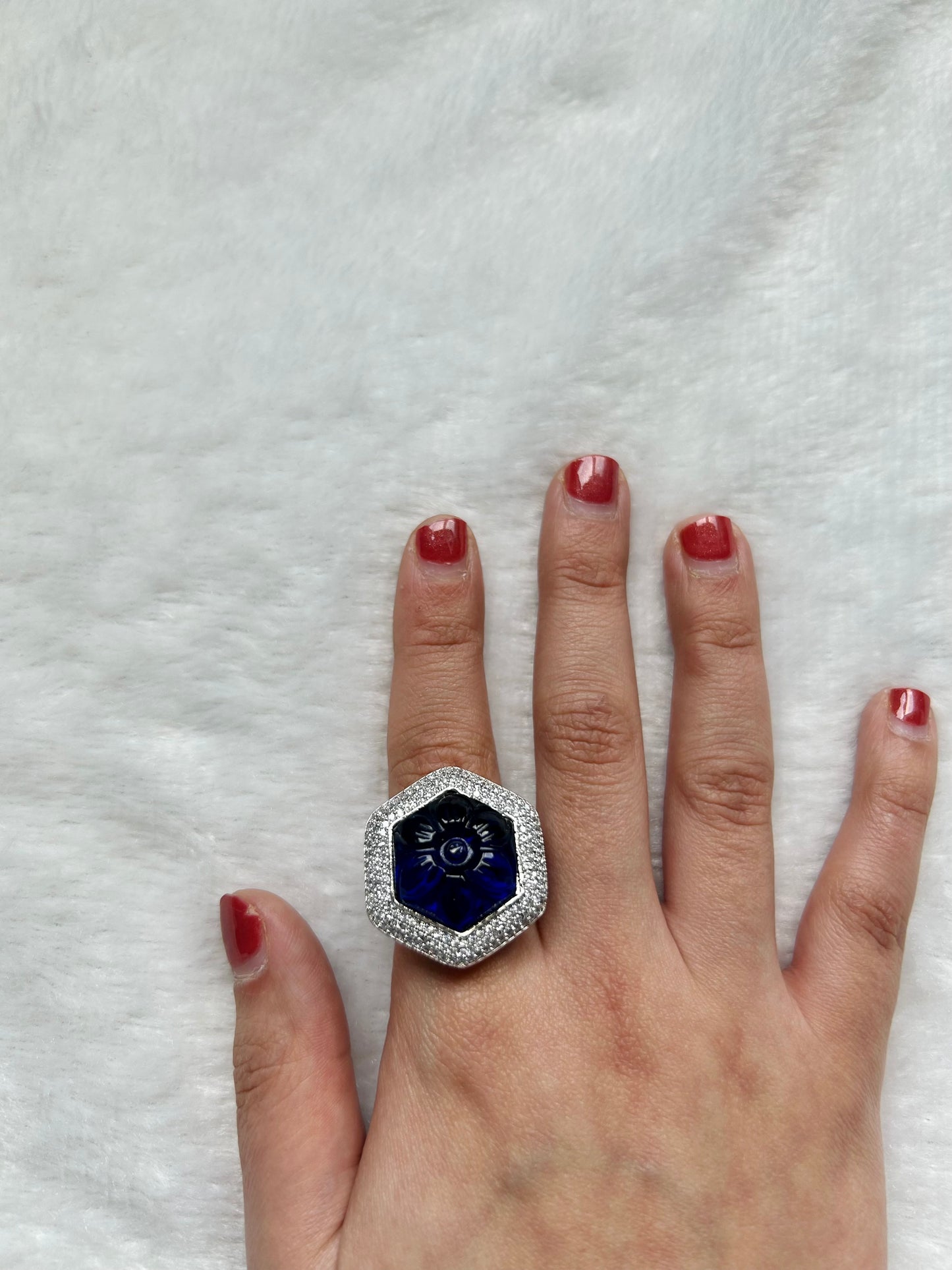 AD Dark Blue Flower Ring