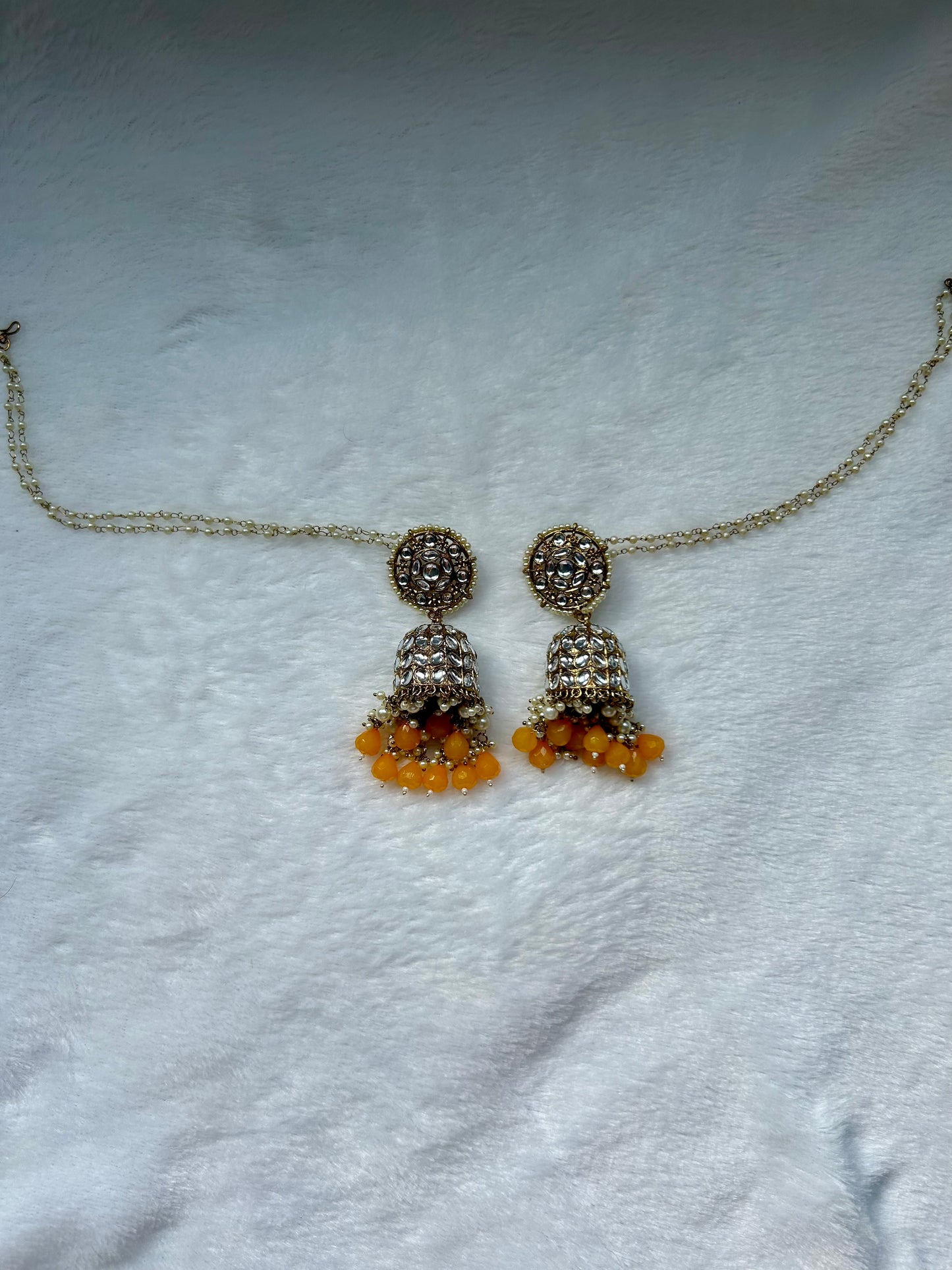 Yellow Kundan Jhumka Sahara Earrings