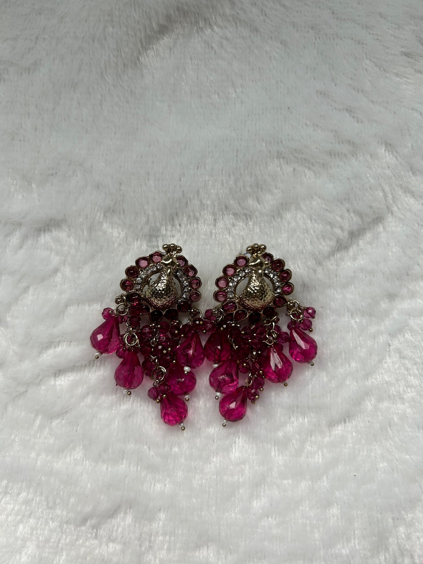 Dark Pink Peacock Earrings