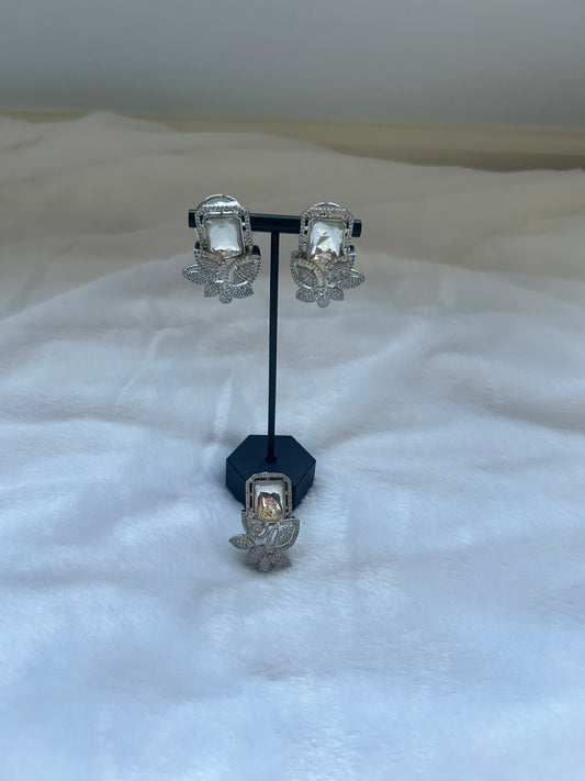 AD Silver Earrings & Ring Combo