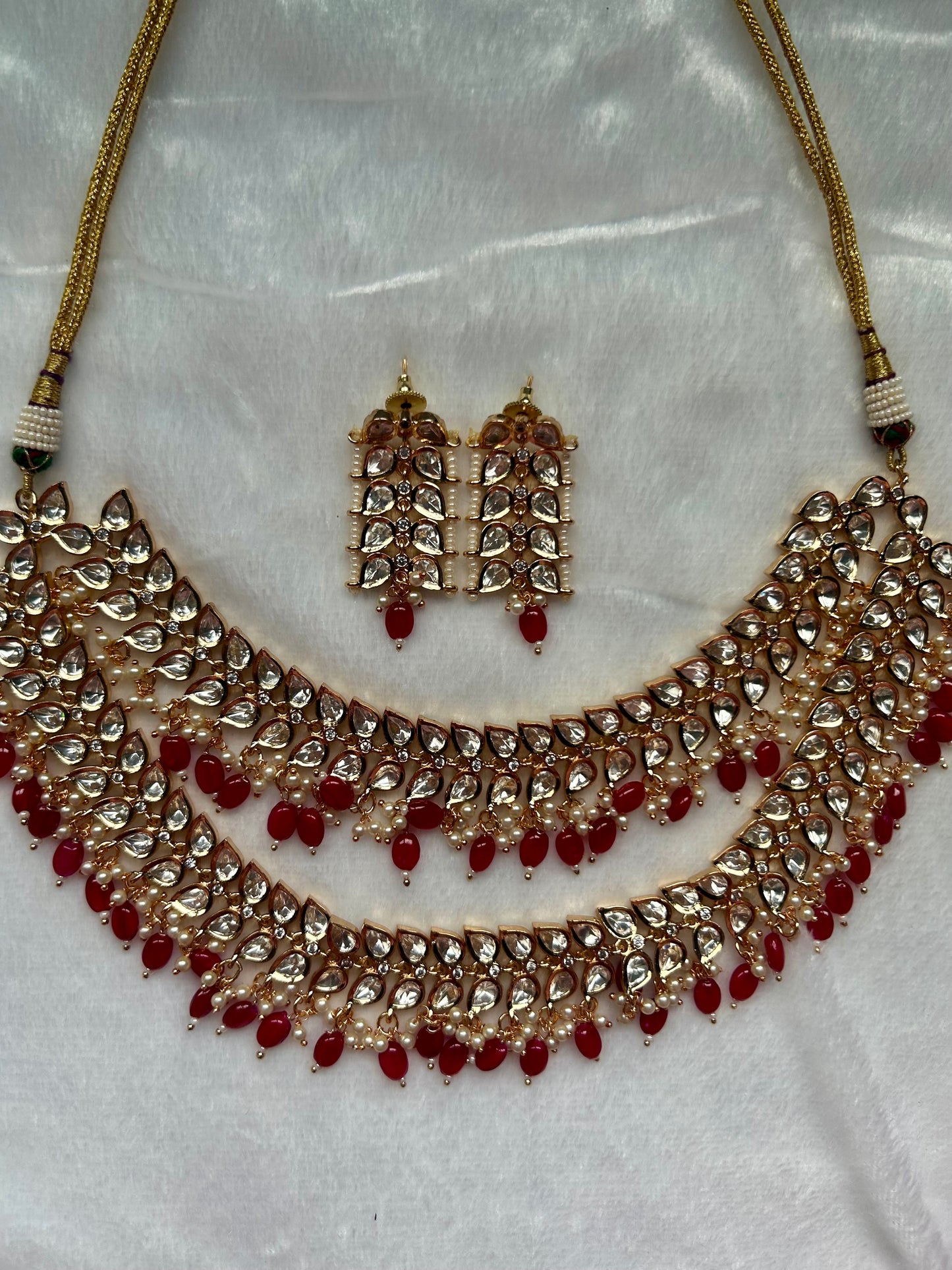 Hot Pink Tyaani Kundan Double Layer Necklace Set