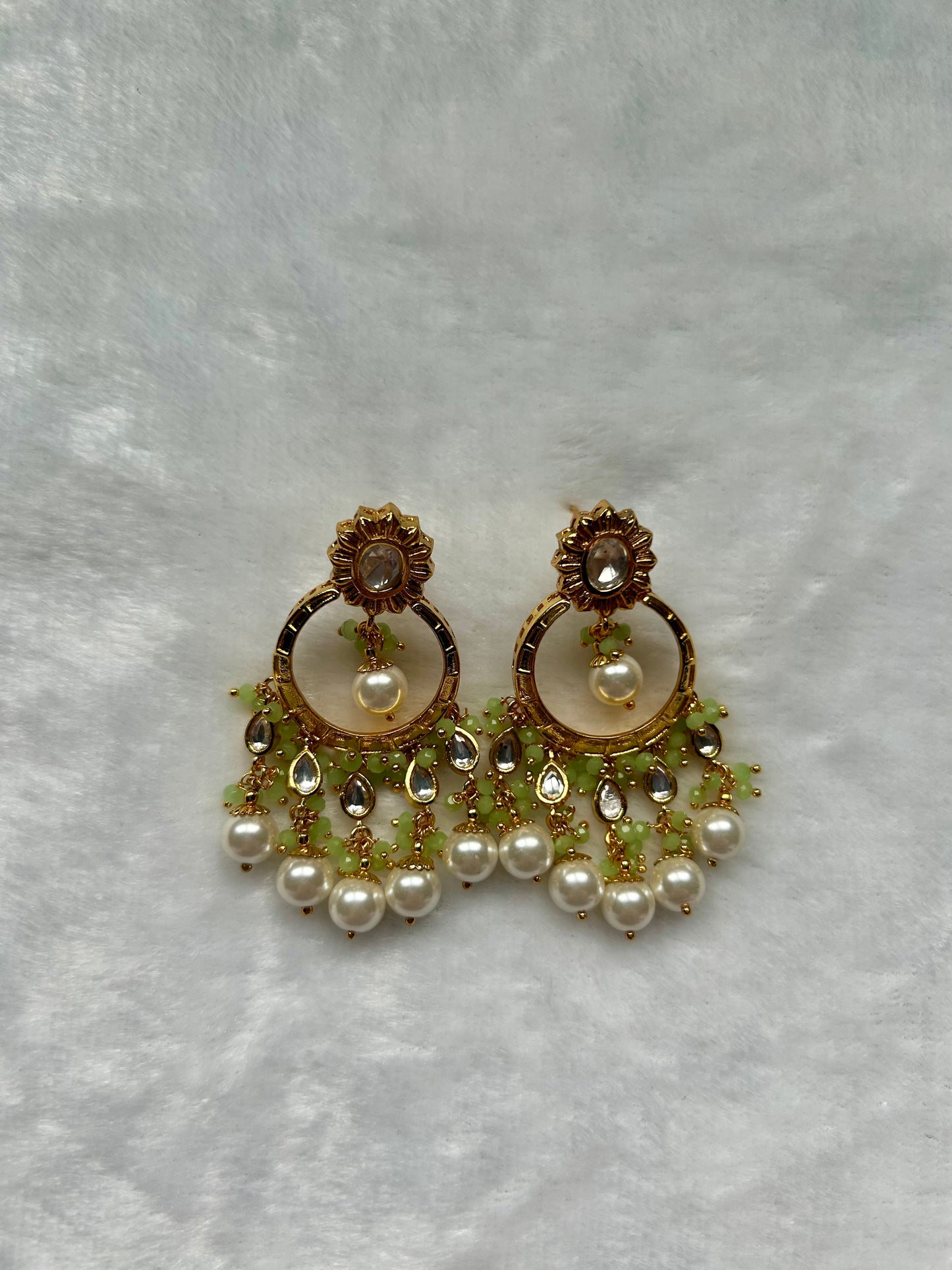 Mint Green Gold Crafted Chandbali Earrings