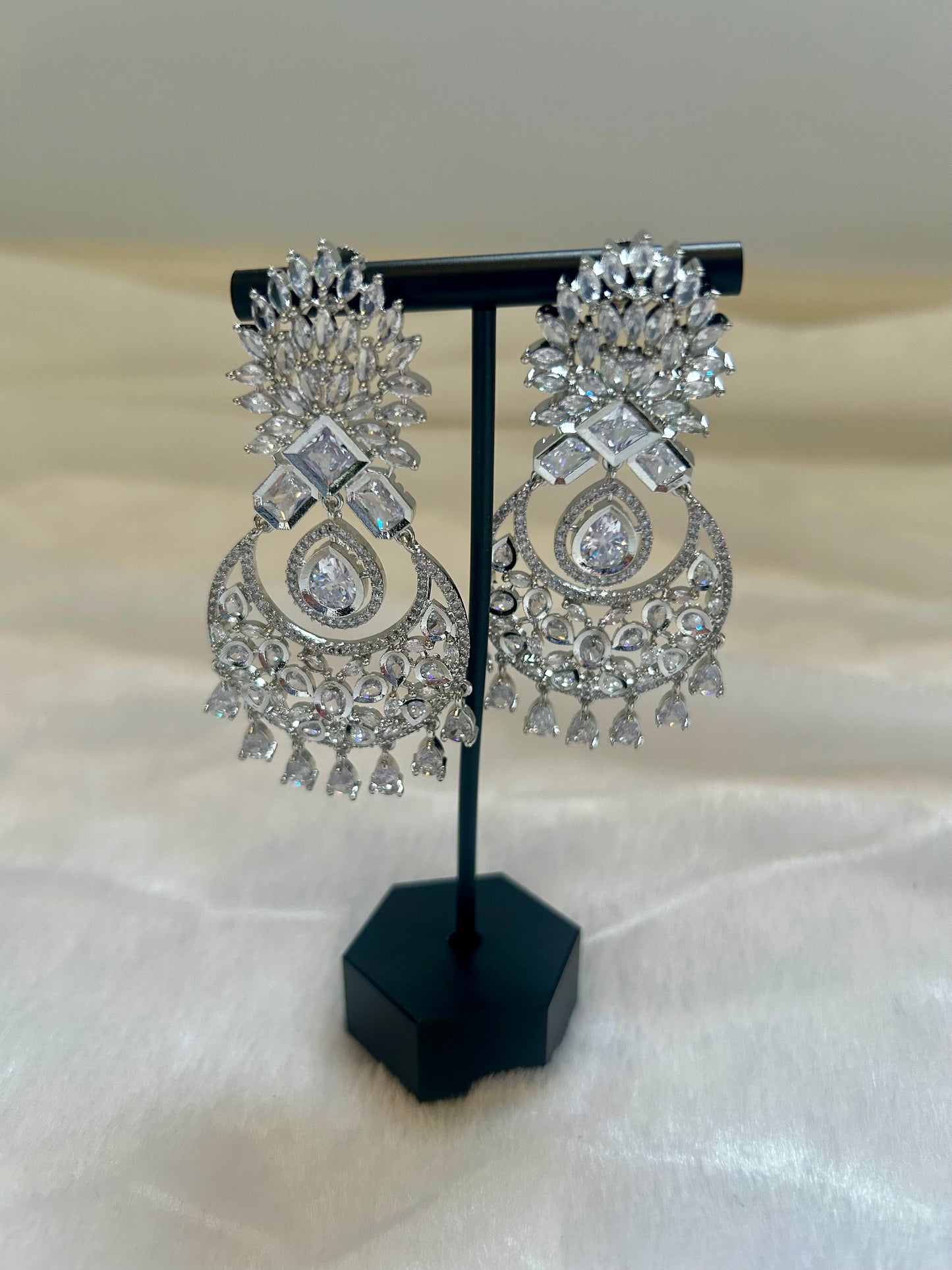 AD Silver Chandbali Earrings