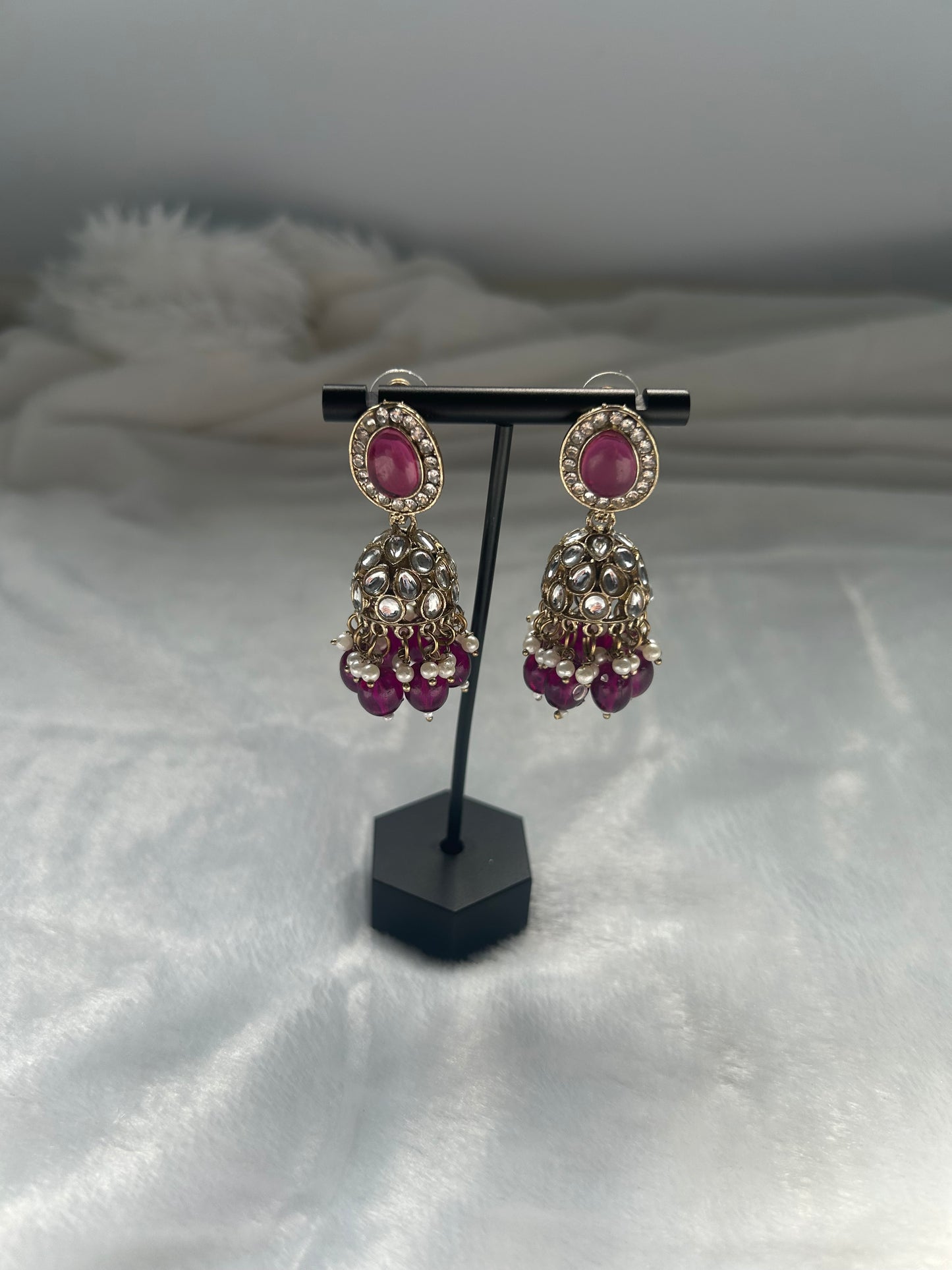 Dark Purple Kundan Jhumki Earrings