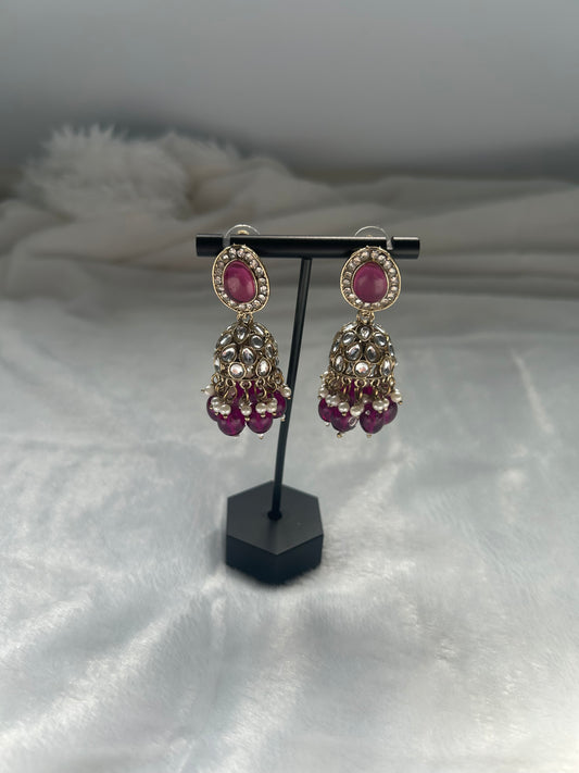Dark Purple Kundan Jhumki Earrings