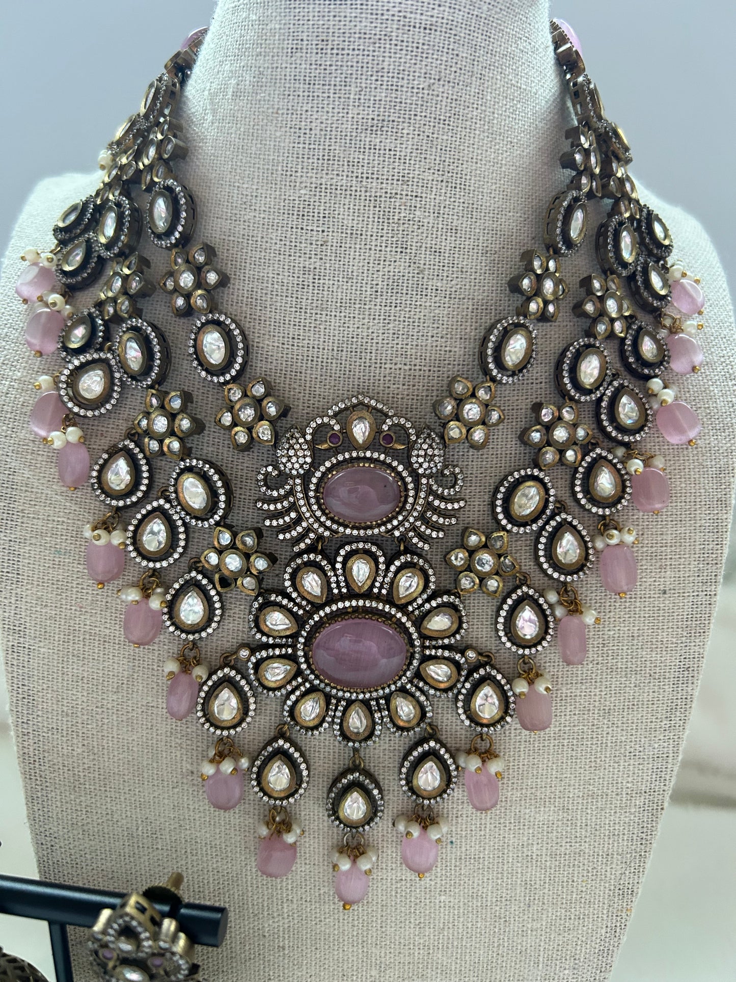 Pink Moissanite Kundan Layered Set