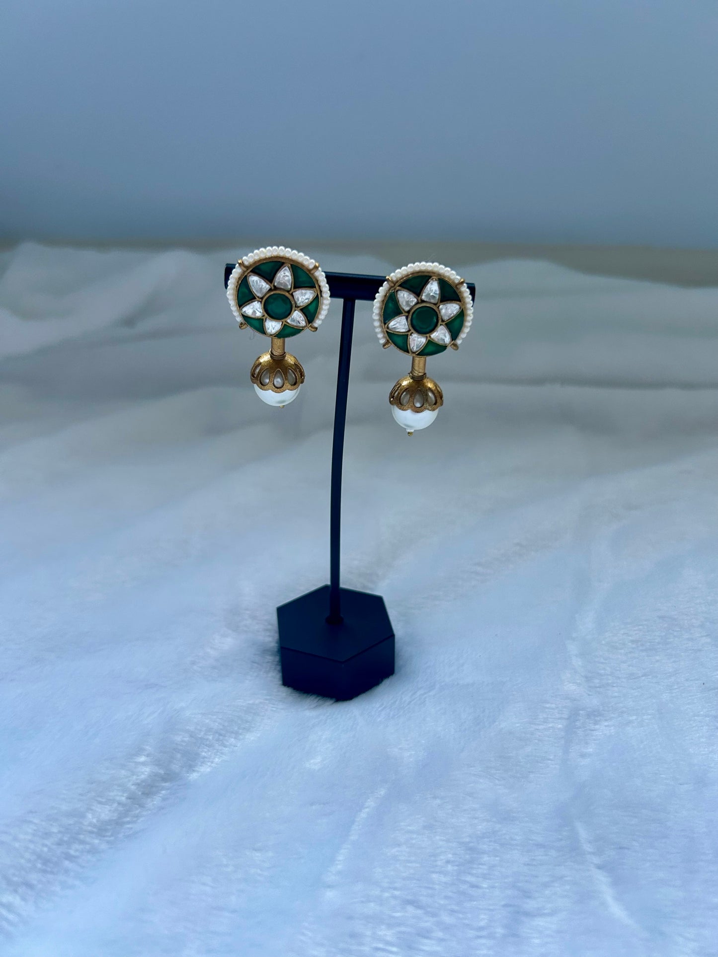 Emerald Green Pearl Drop Earrings