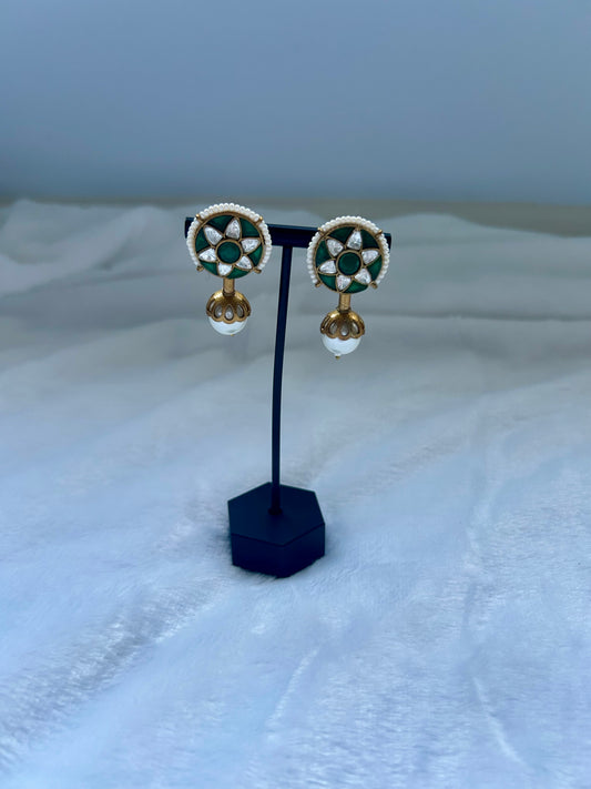 Emerald Green Pearl Drop Earrings