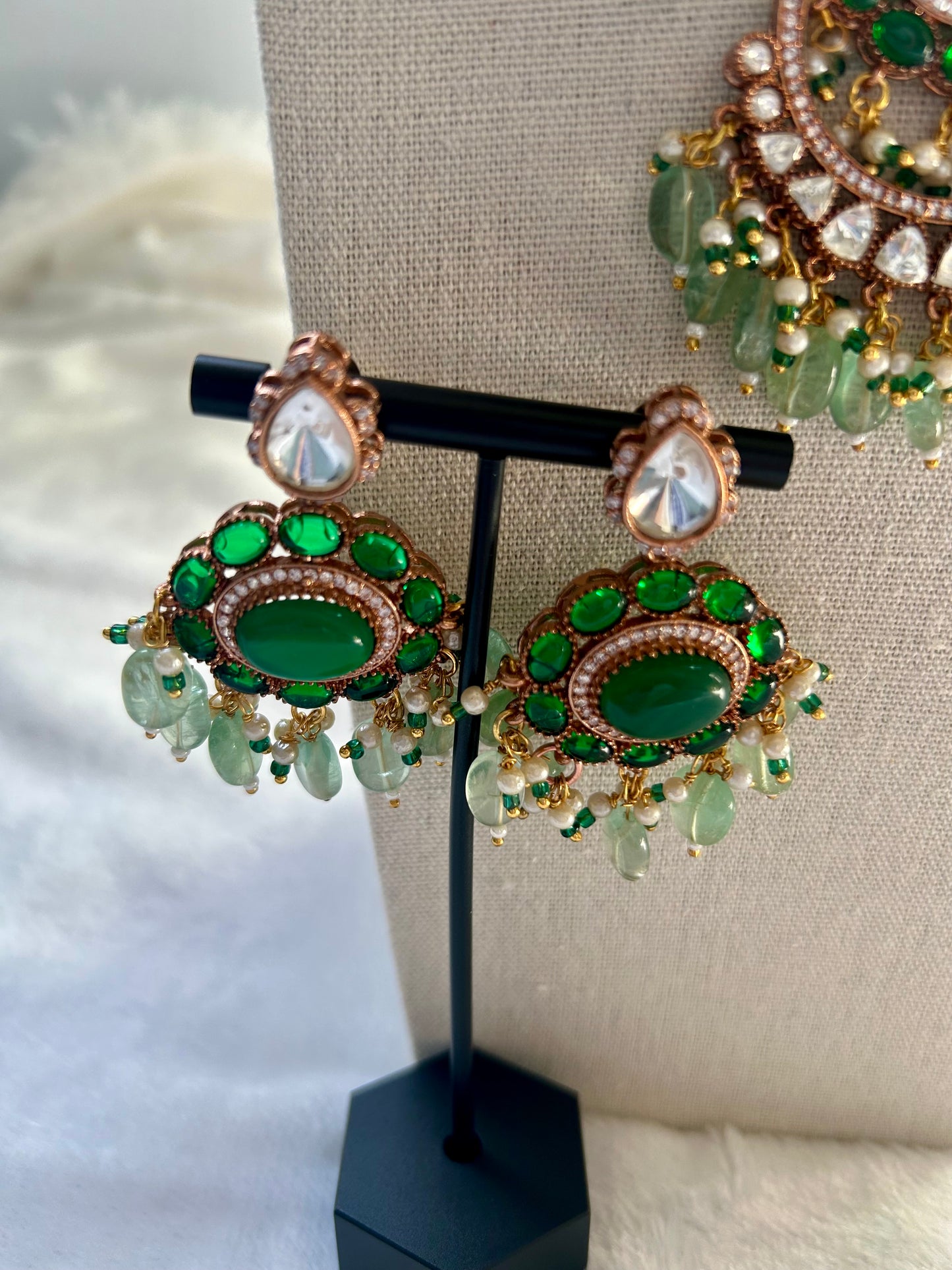 LUXE Emerald Green Moissanite Kundan Set