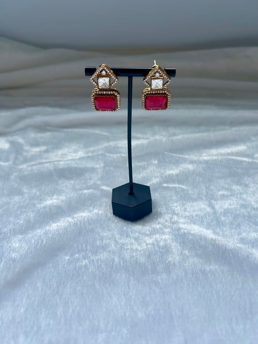 Red Doublet & Moissanite Kundan Earrings