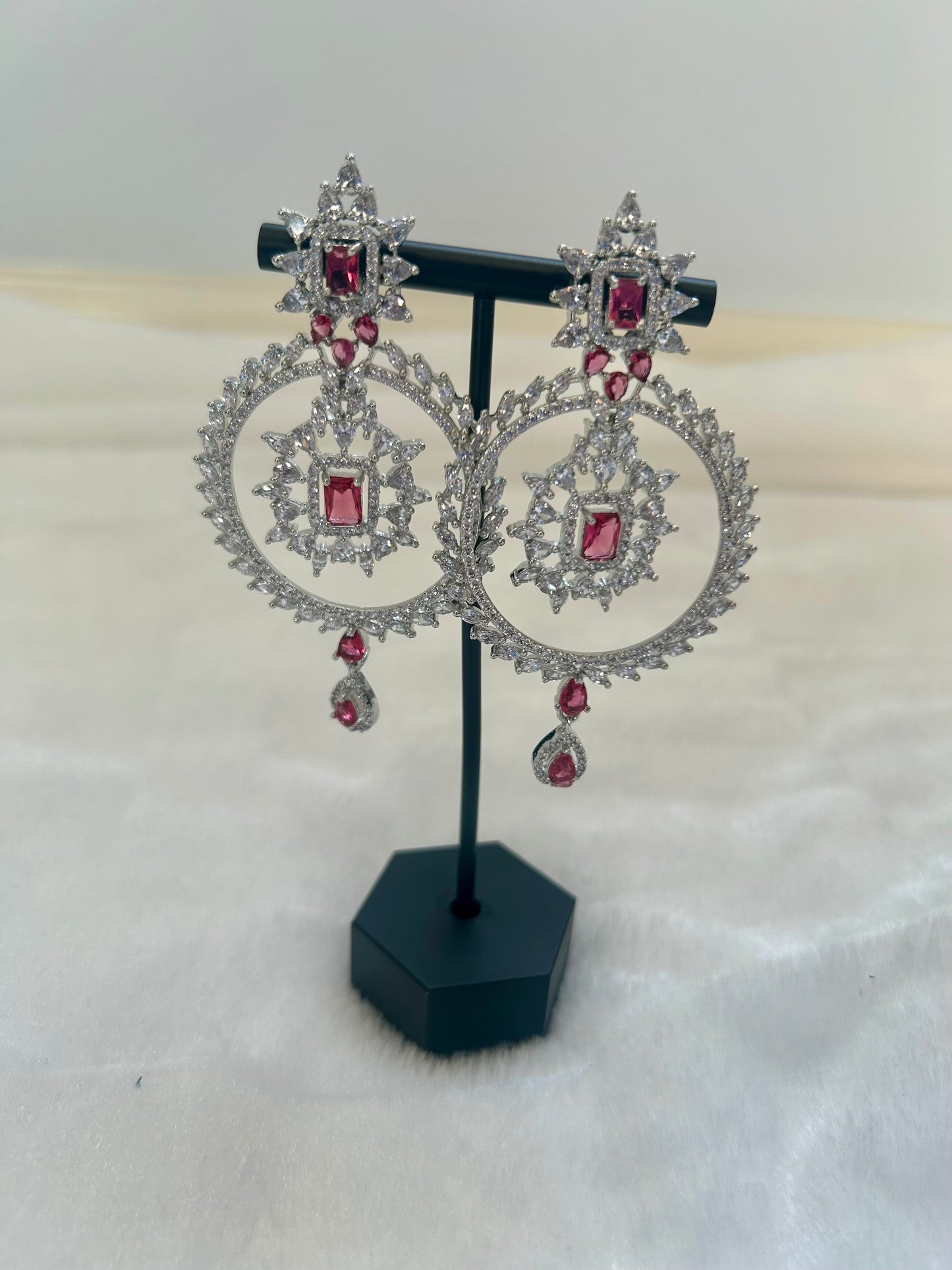 AD Red Chandbali Earrings