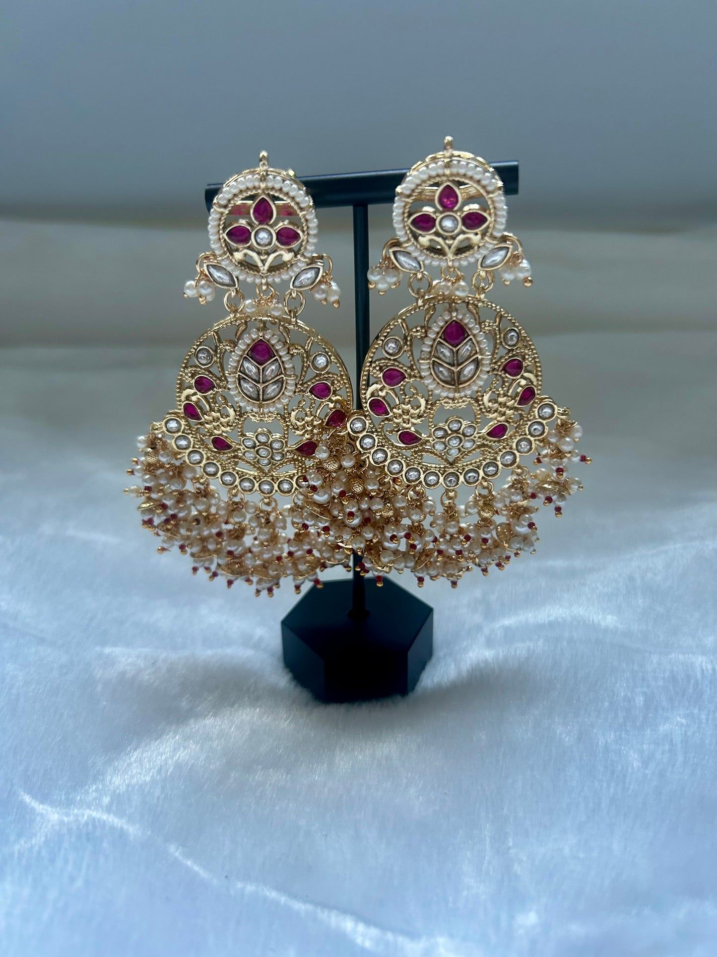 Oversized Red Kundan Earrings