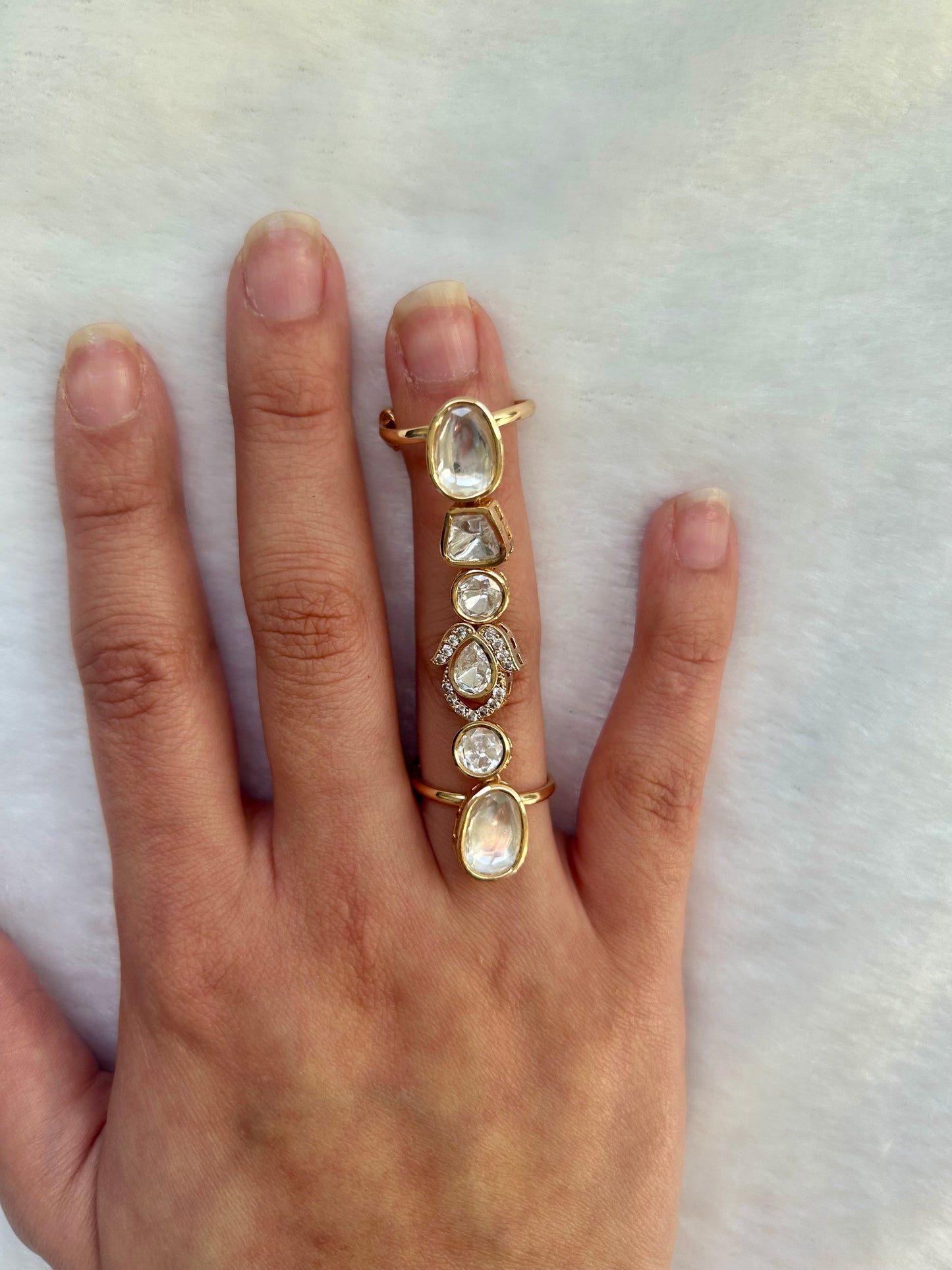 Golden Moissanite Kundan Ring