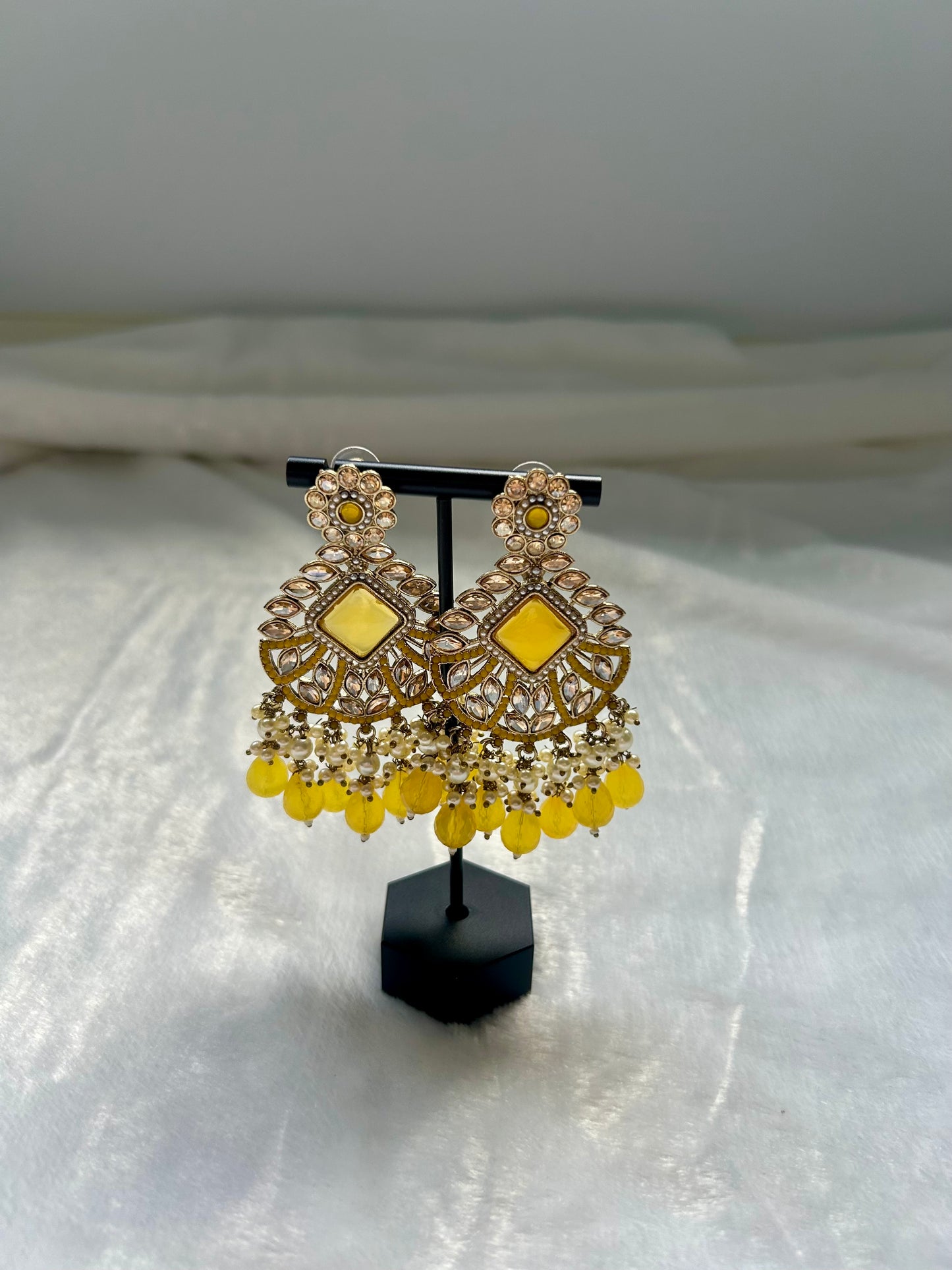 Yellow Kundan Earrings