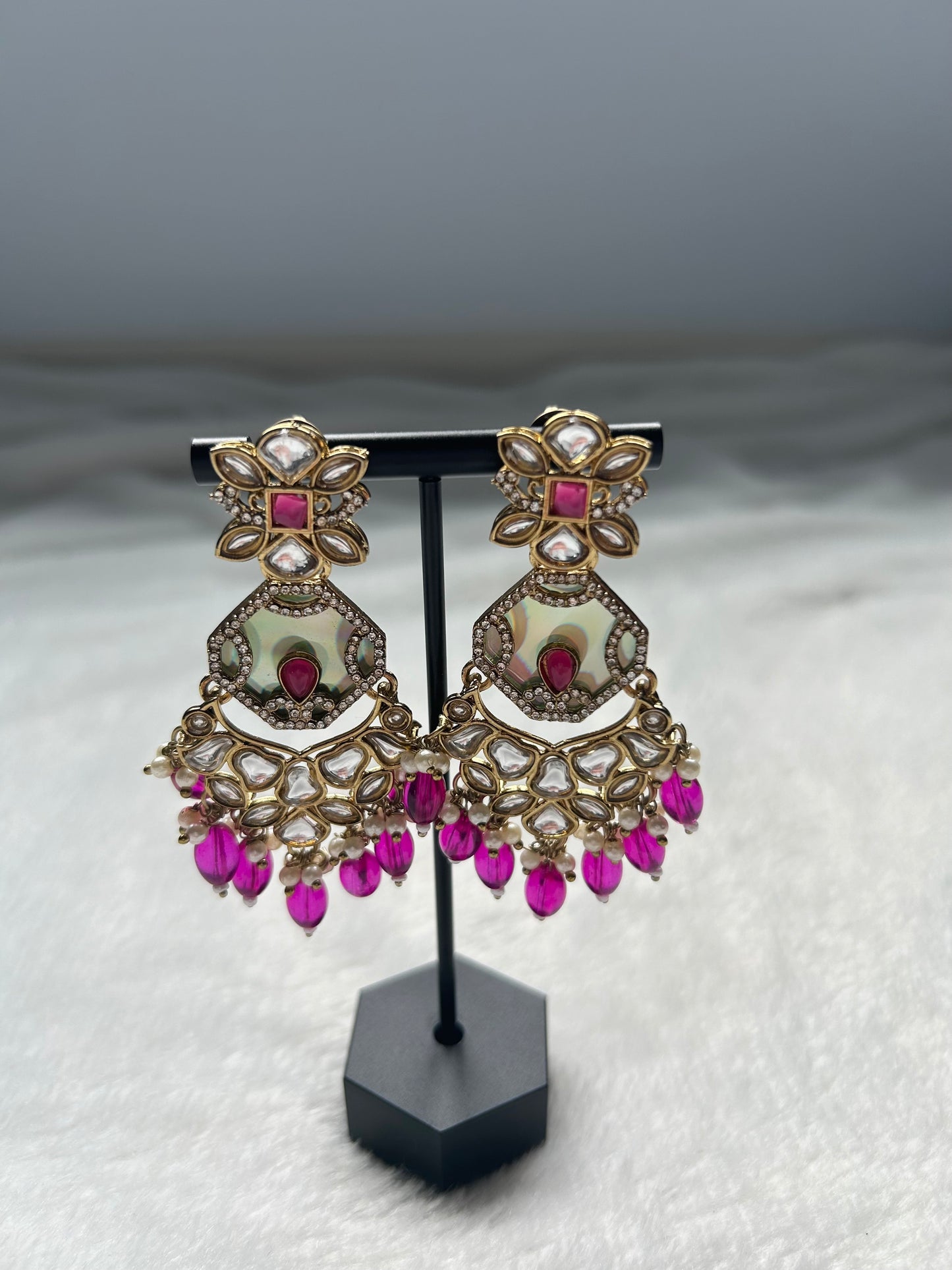 Hot Pink Fusion Kundan Earrings