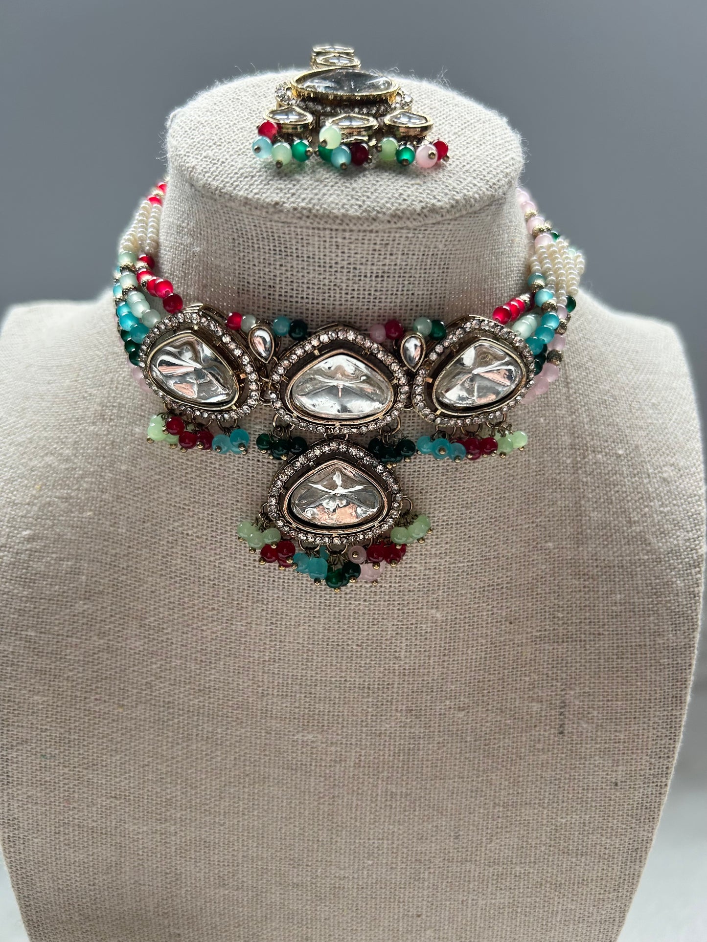 Multi Kundan Choker Tikka Set