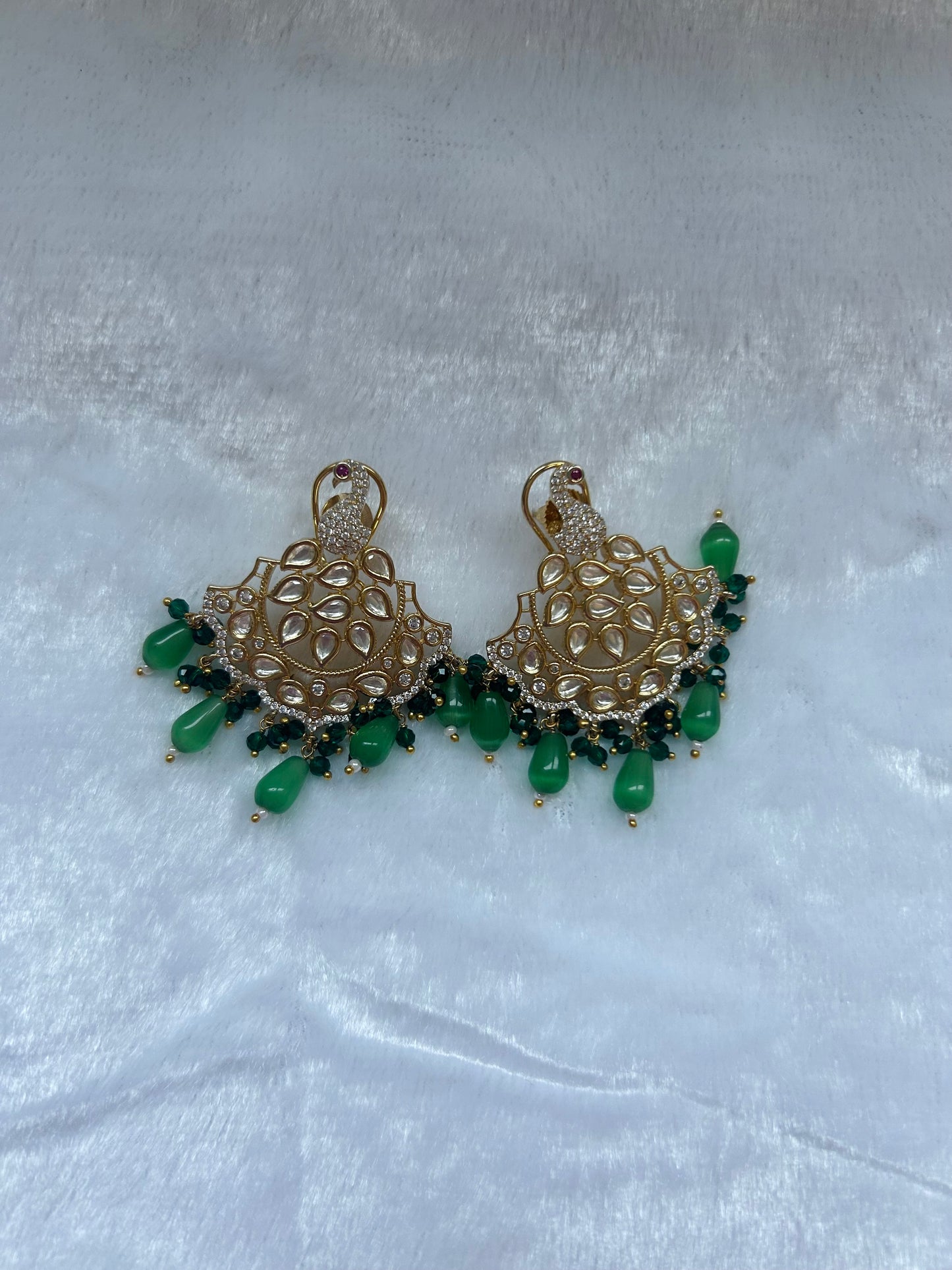 Emerald Green Uncut Kundan & AD Studs