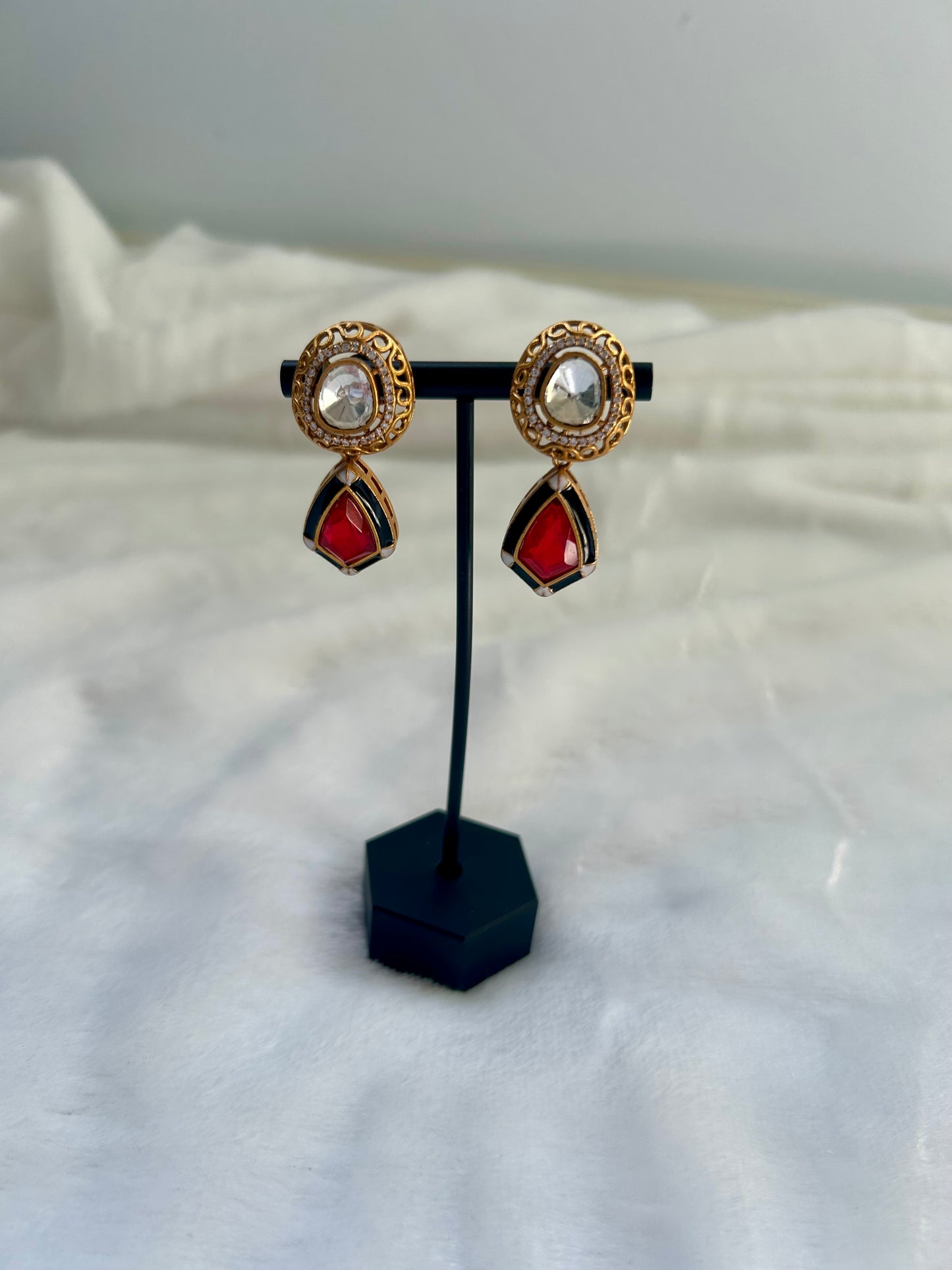 Red Moissanite Kundan & Doublet Earrings