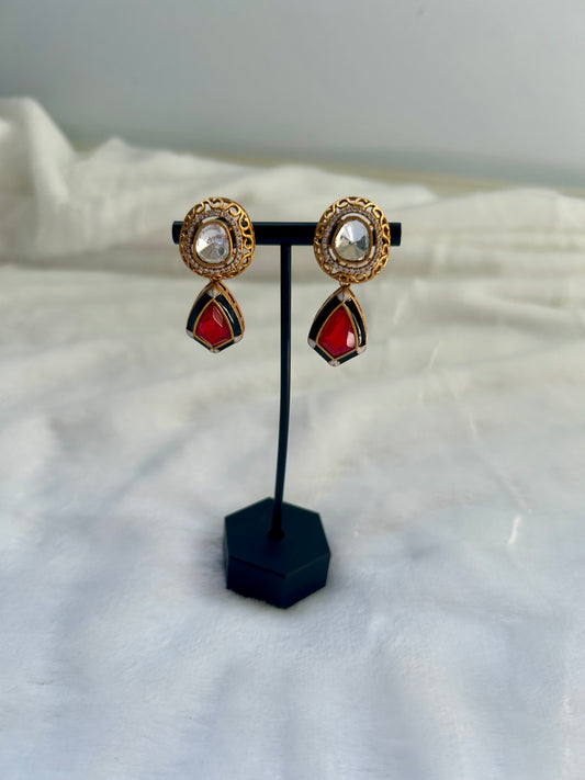Red Moissanite Kundan & Doublet Earrings