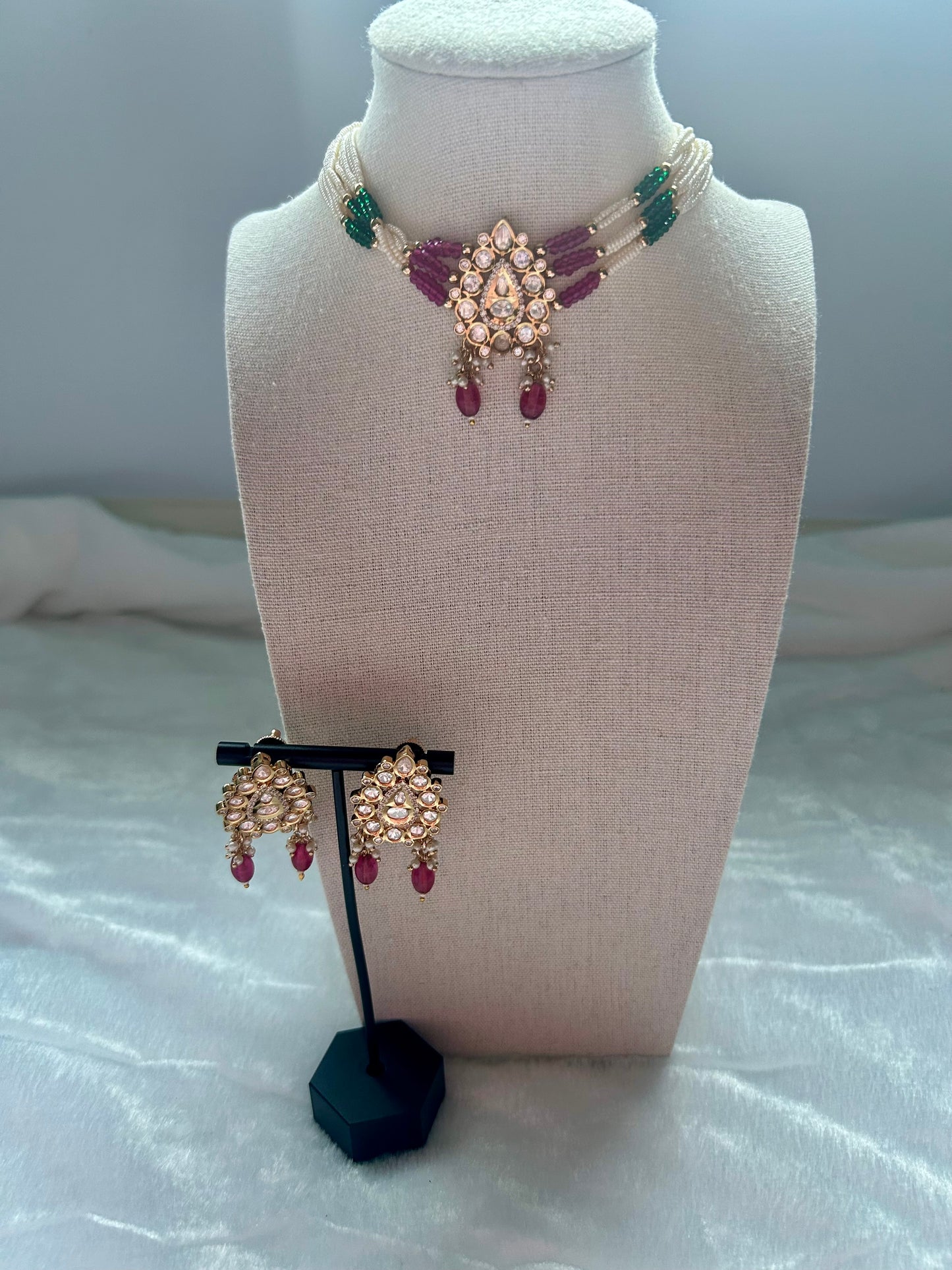 Emerald Green & Pink Tyaani Choker Set