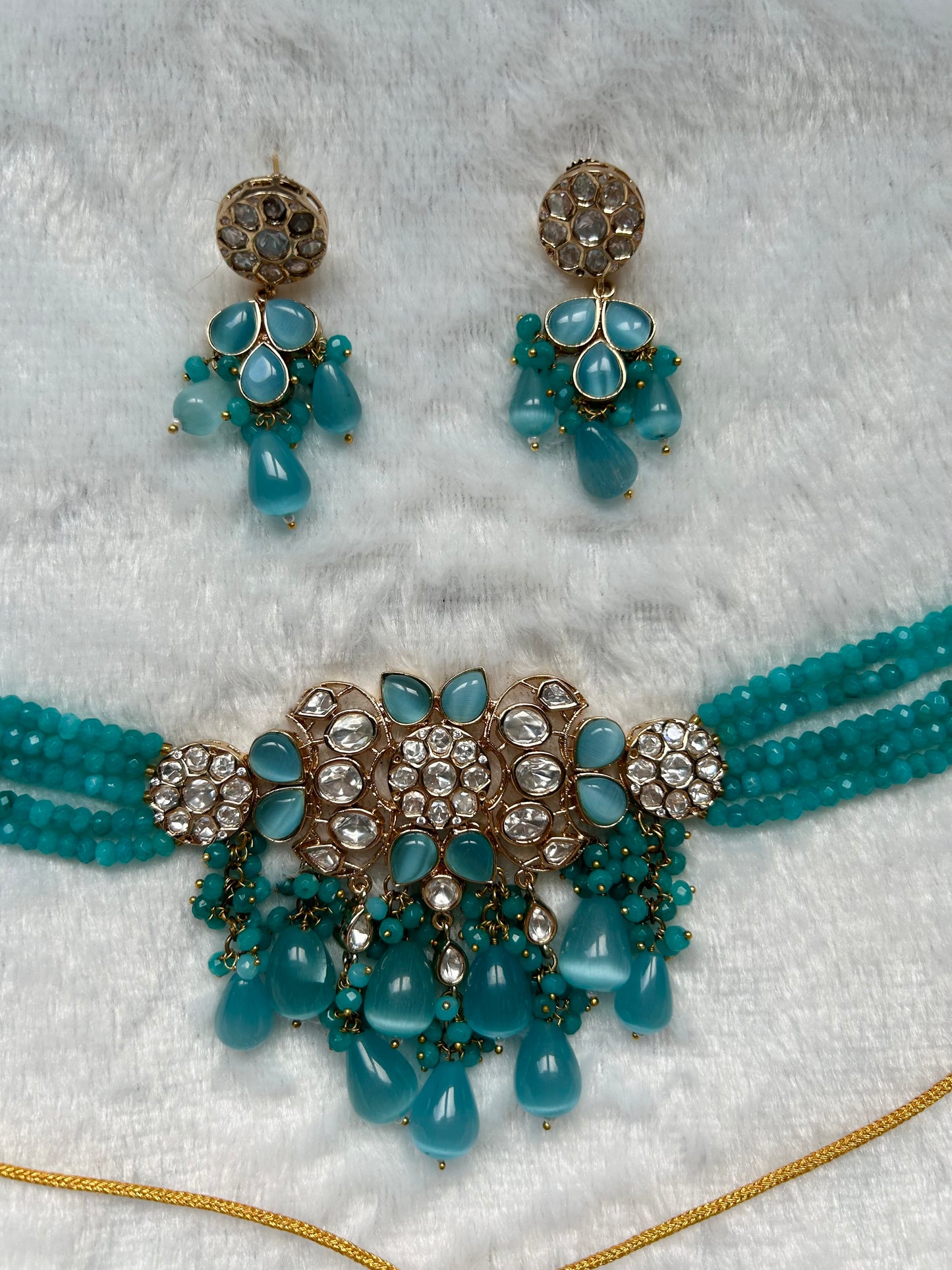 LUXE Teal Blue Choker Beaded Set