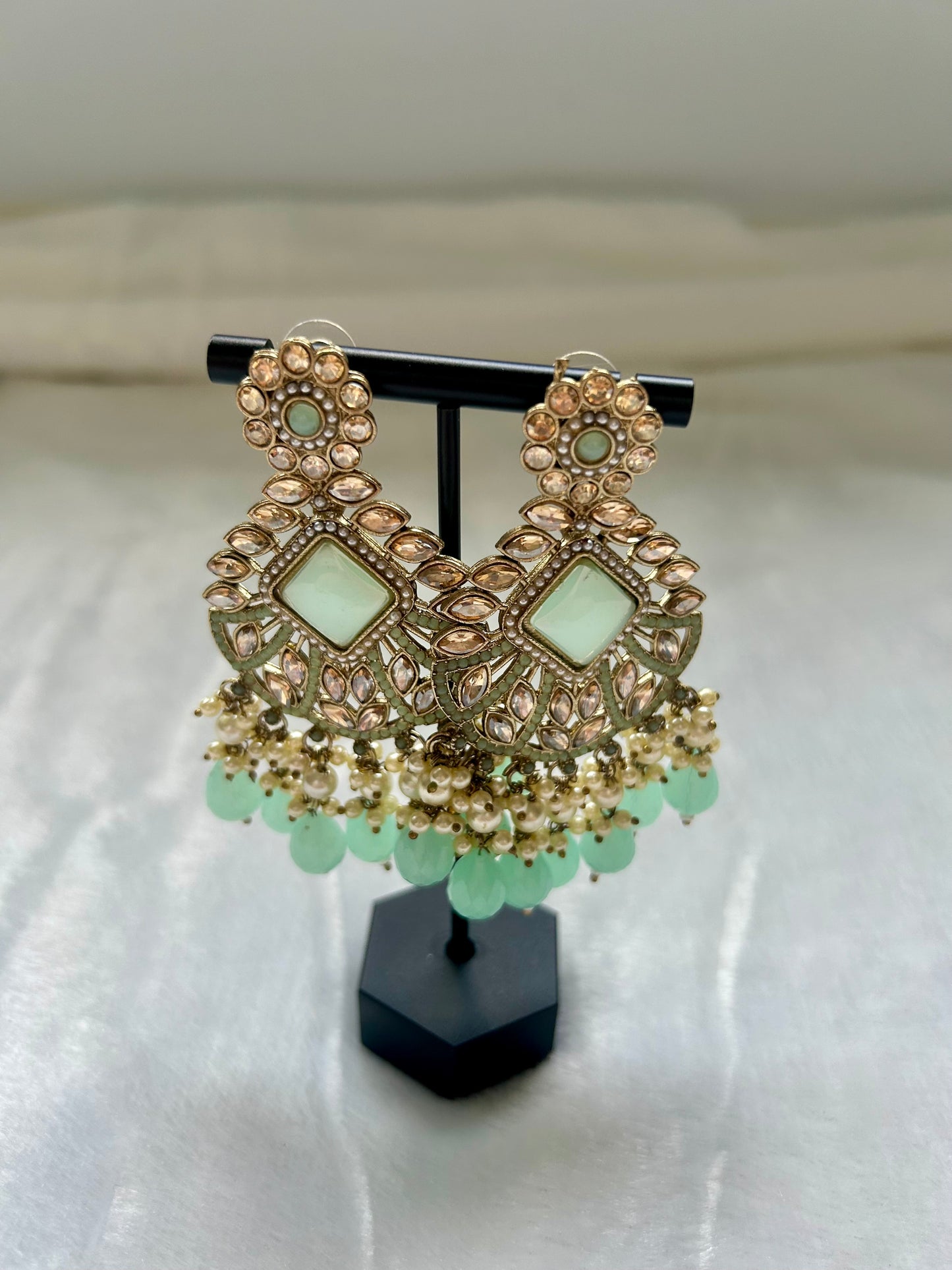 Mint Blue Kundan Earrings