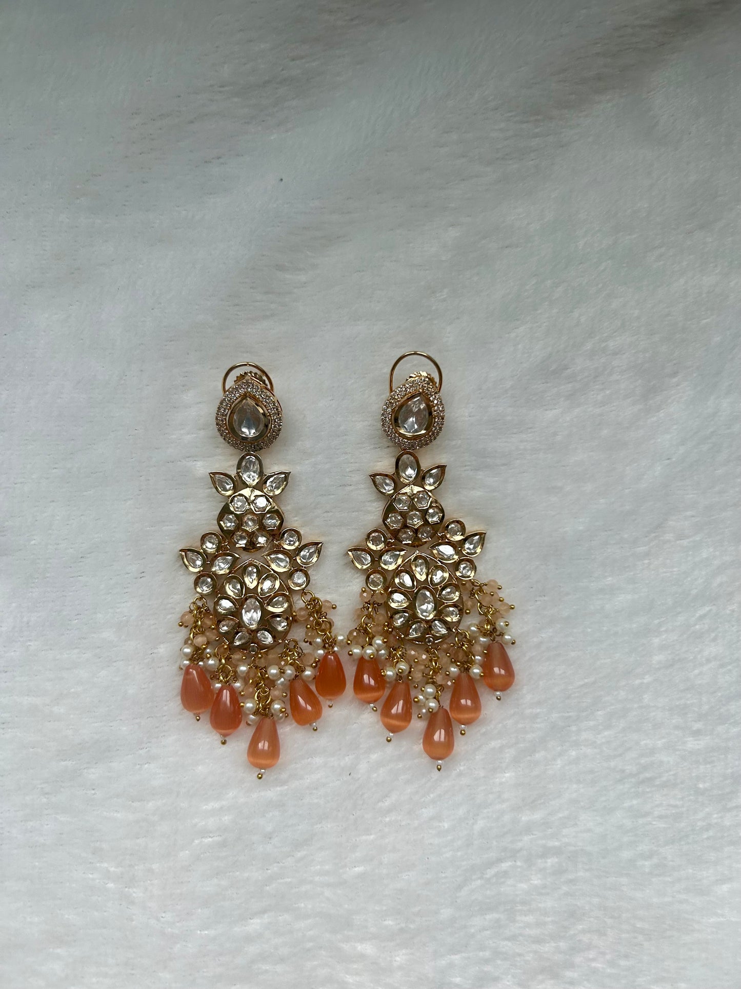 Tyaani Kundan Pink Orange Earrings