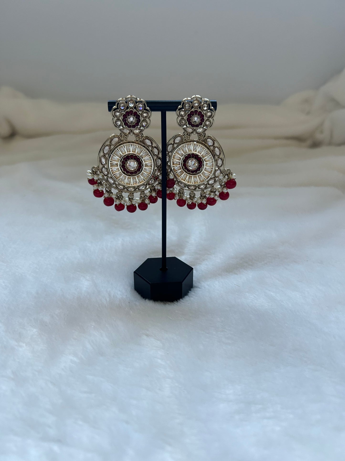 Maroon Polki Earrings