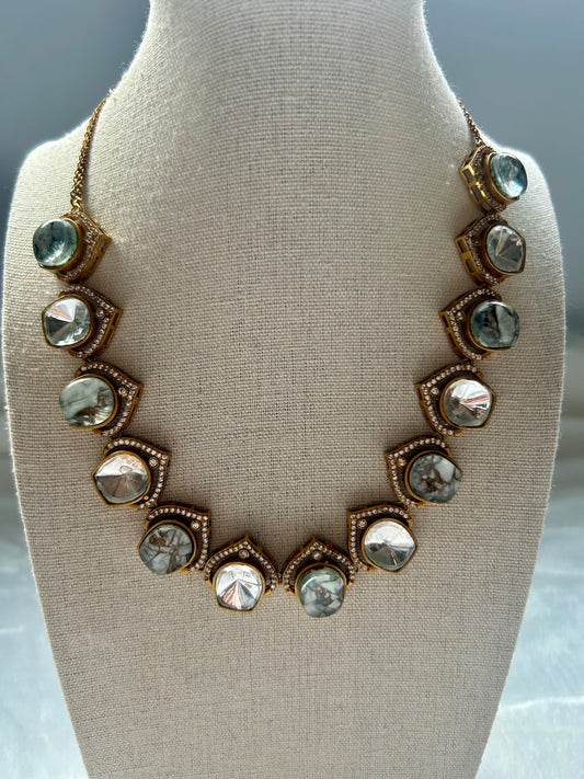 White Marble & Moissanite Kundan Choker Set
