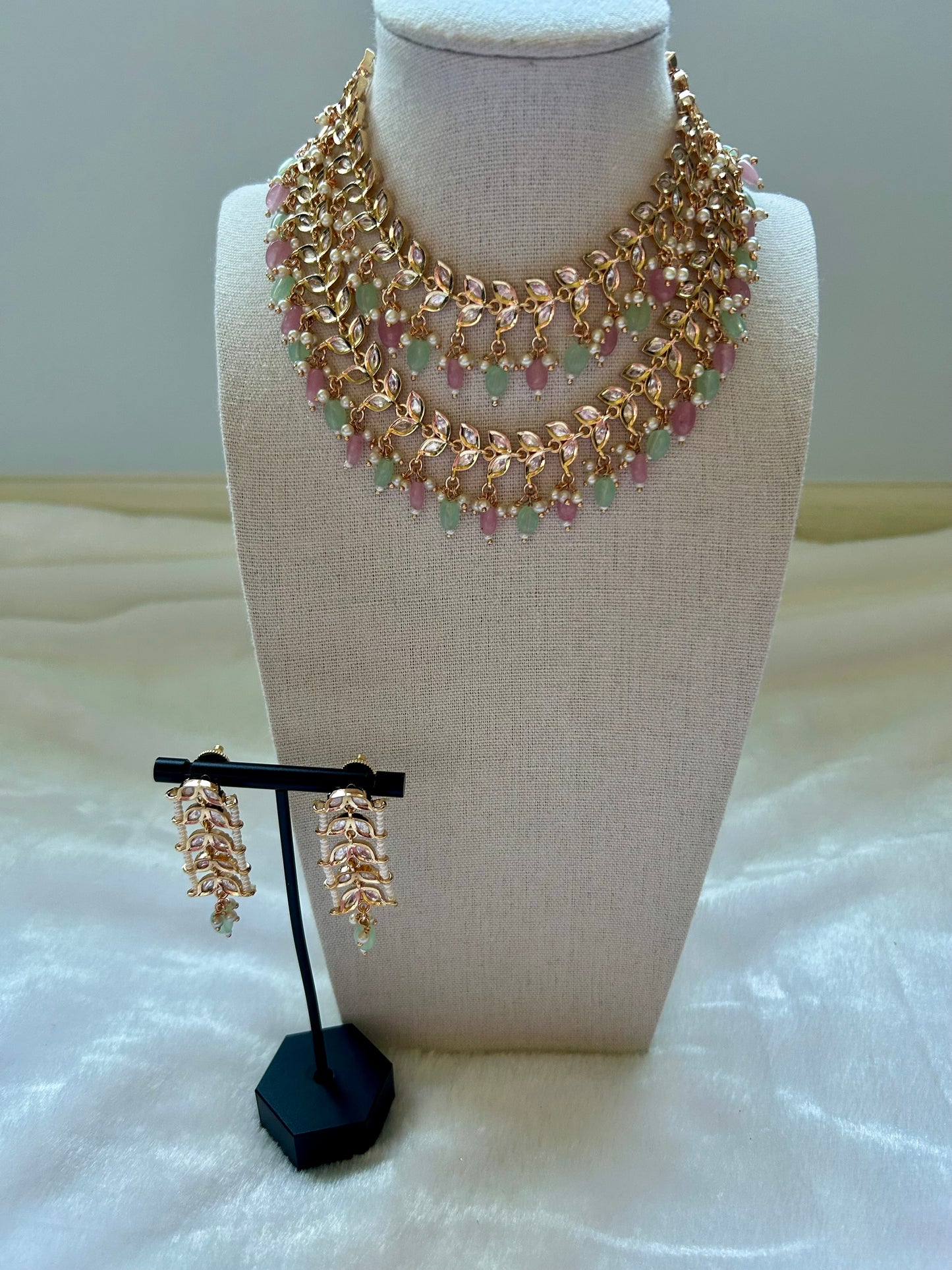 Mint & Pink Tyaani Kundan 2 Layer Necklace Set