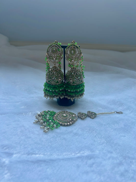 Pista Green Polki Sahara Jhumki Tikka Set
