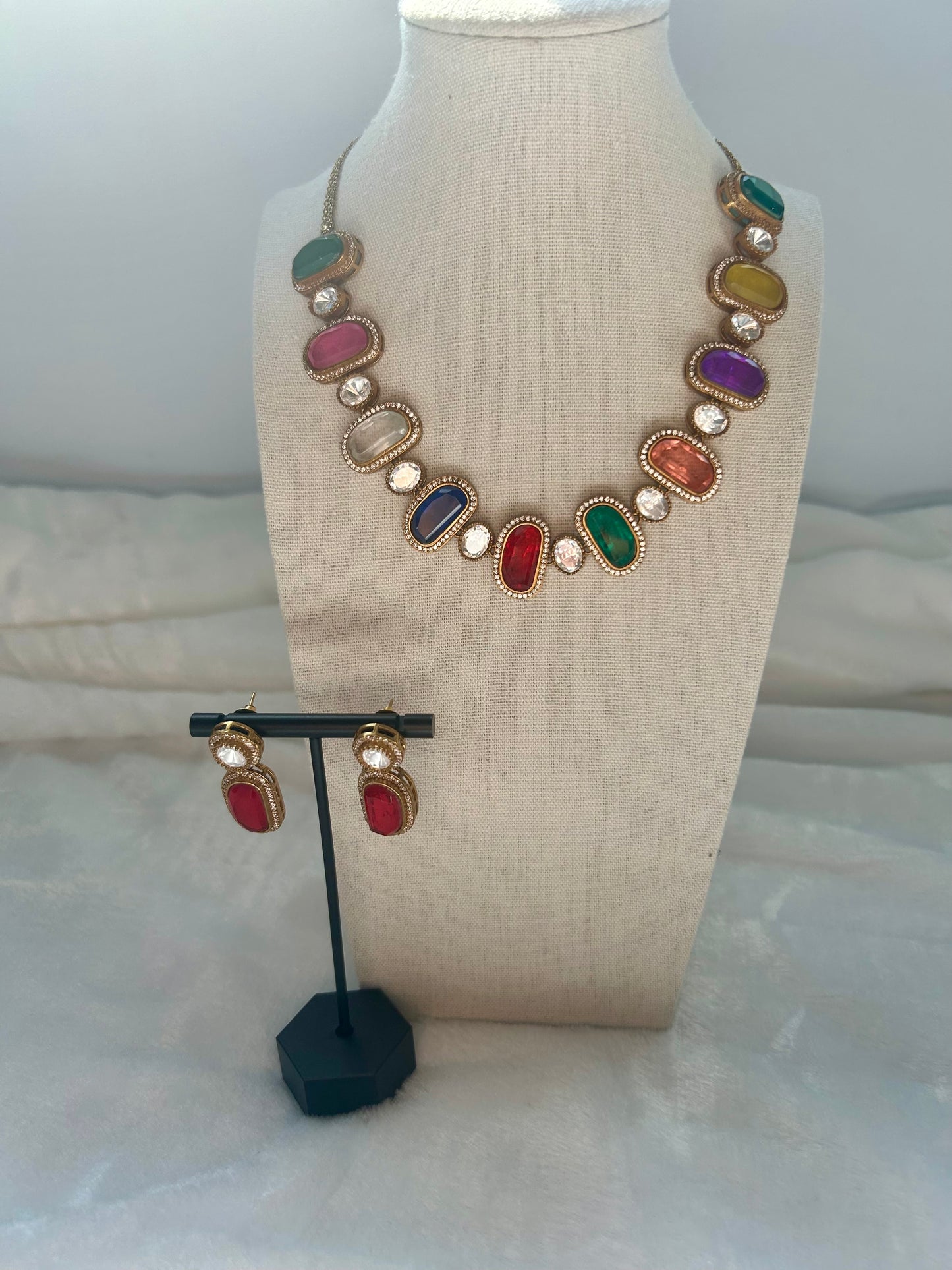 Multi Moissanite Kundan & Doublet Necklace Set