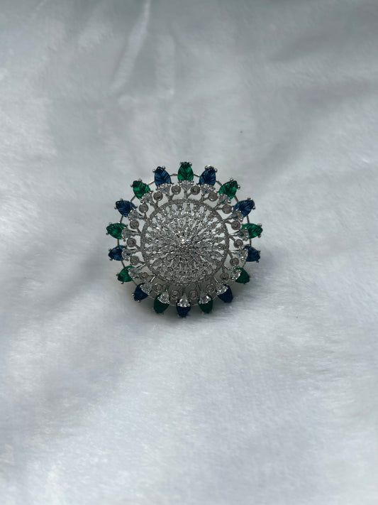 AD Blue & Green Flower Ring
