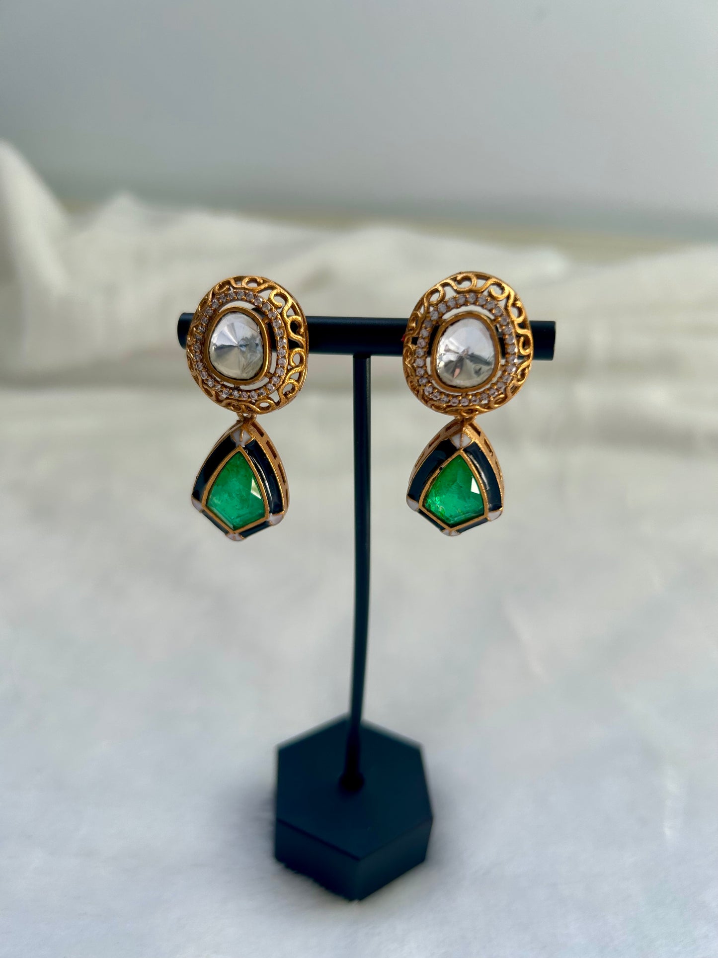Sea Green Moissanite Kundan & Doublet Earrings