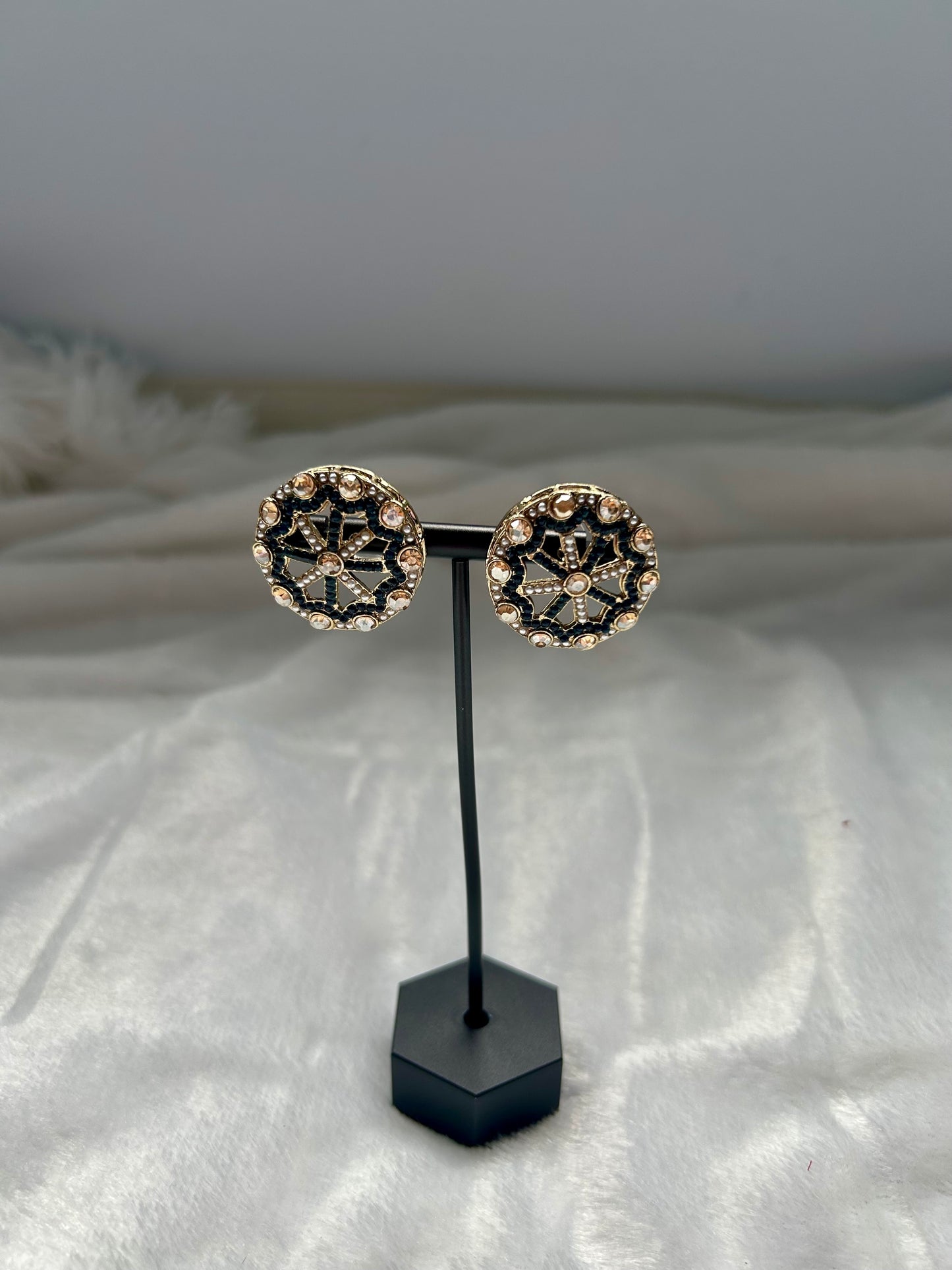 Dark Blue Polki Studs